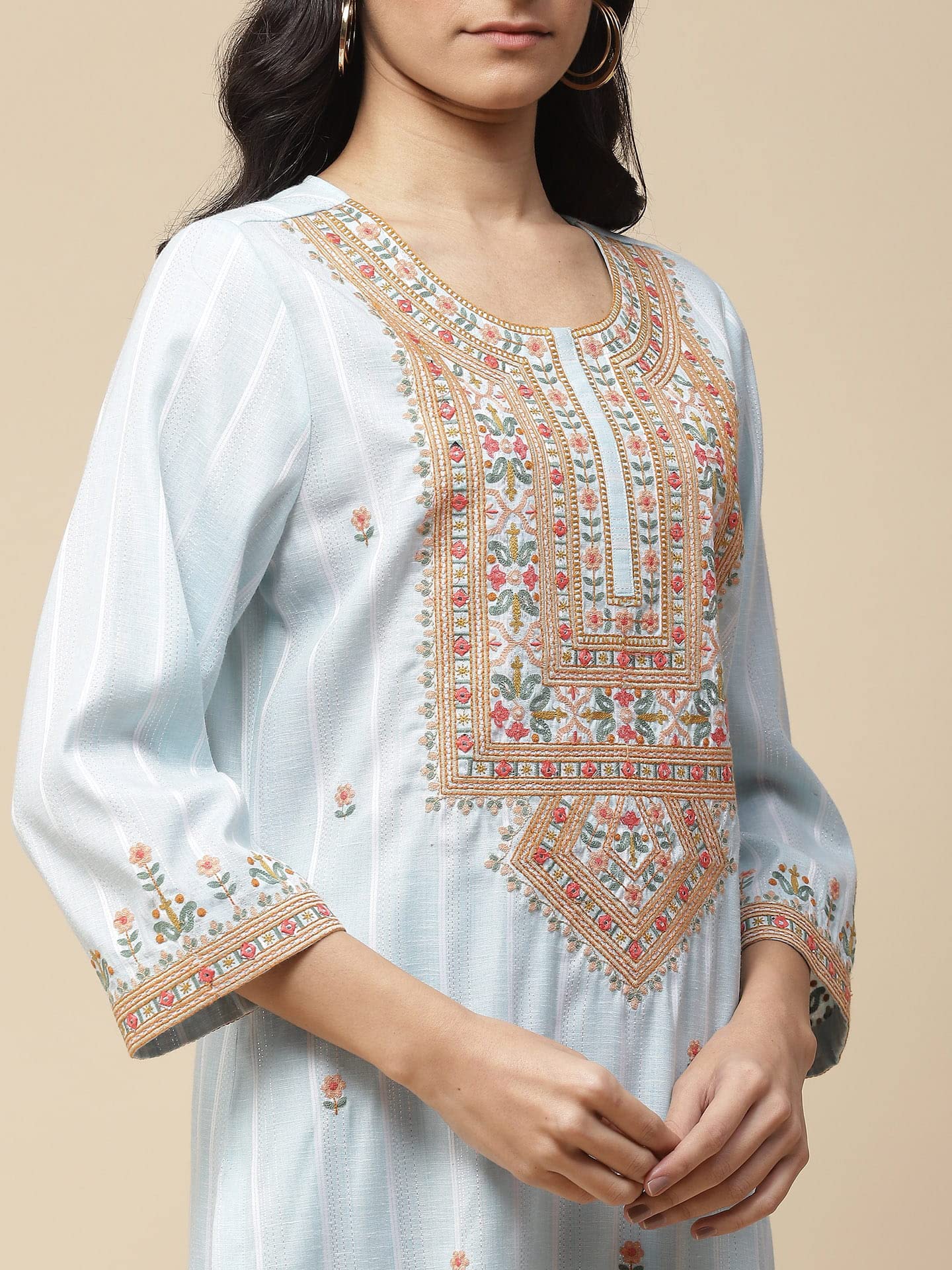 Aarke Ritu Kumar Blue Embroidered Kurta With Pant And Dupatta