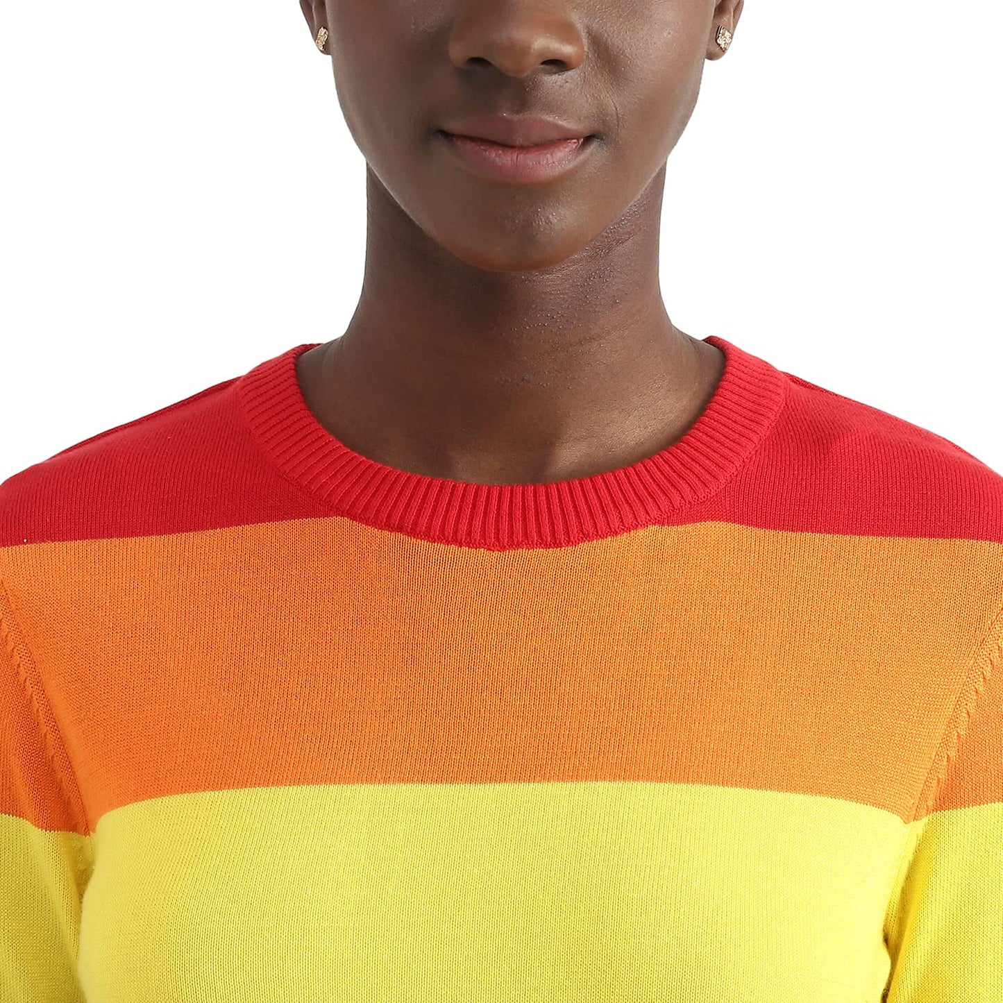 UNITED COLORS OF BENETTON Cotton Striped Round Neck Women Sweaters (Size: M)-23P1294E1L5AG901