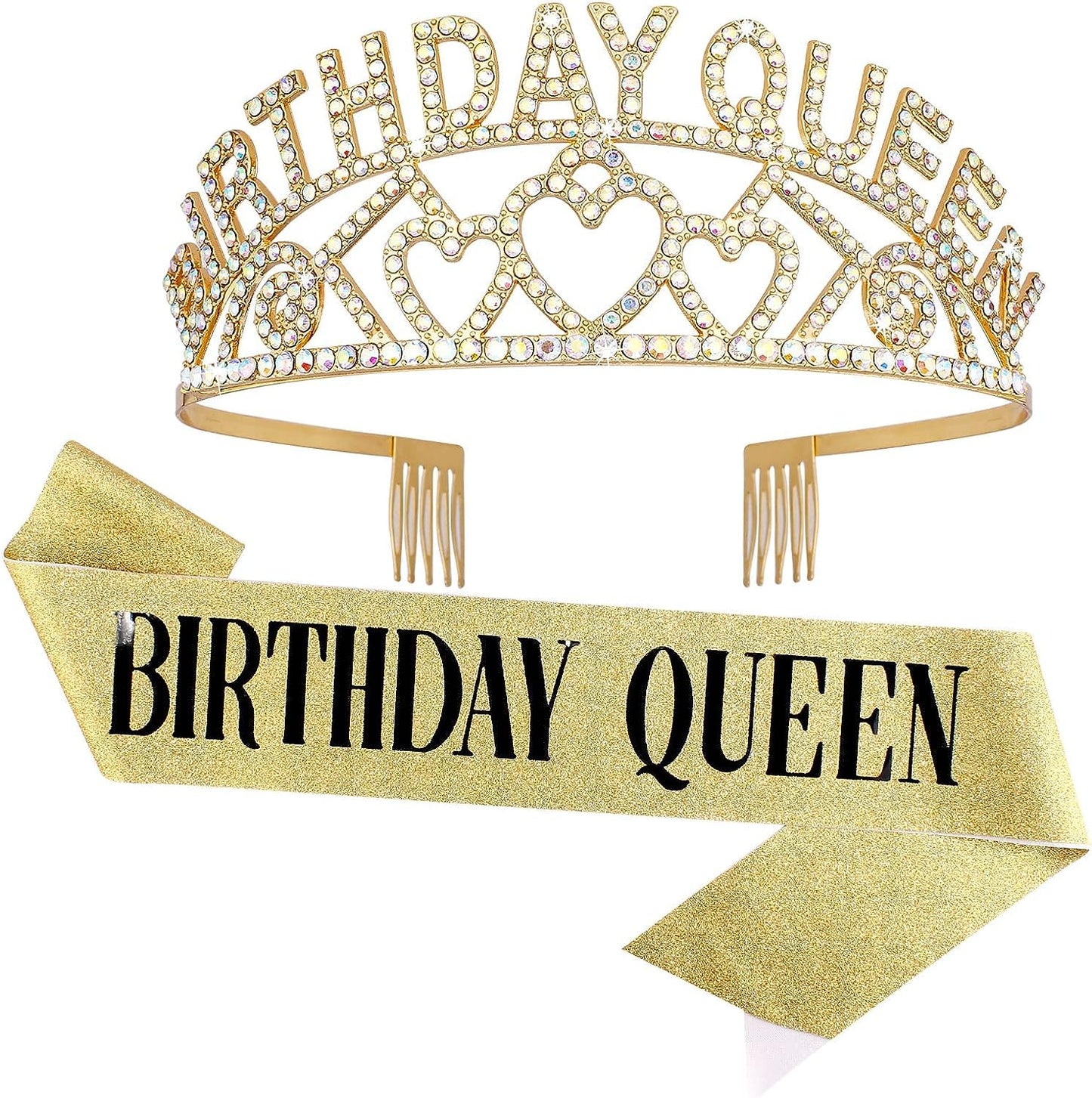 Shining Diva Fashion Latest Birthday Sash and Crown for Girls Birthday Decorations Items Gifts for Girls Women Kids Sister Best Friend 10, 15, 16, 12, 18, 20 years Teenager (Gold) (15418hb)