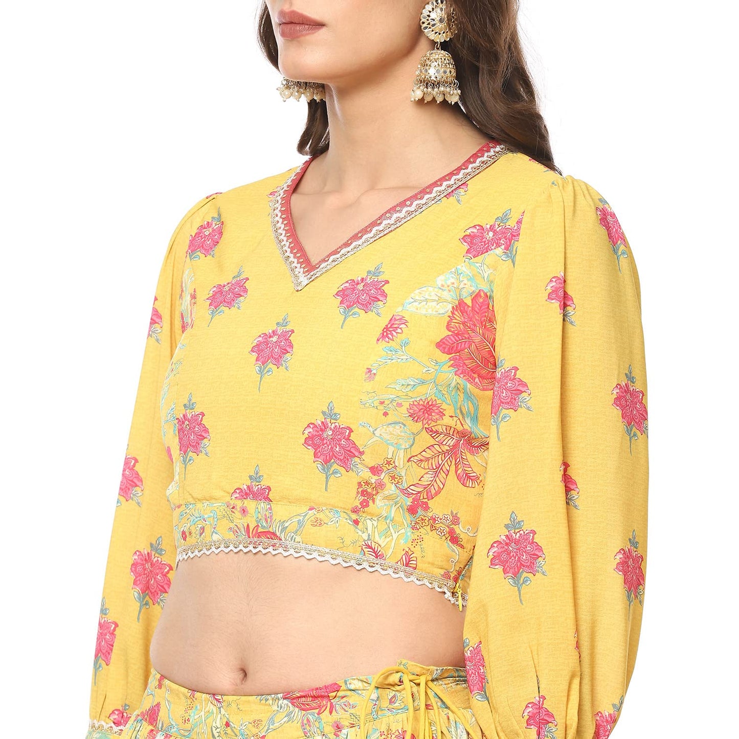 BIBA Women's Yellow Modal Lehenga Set