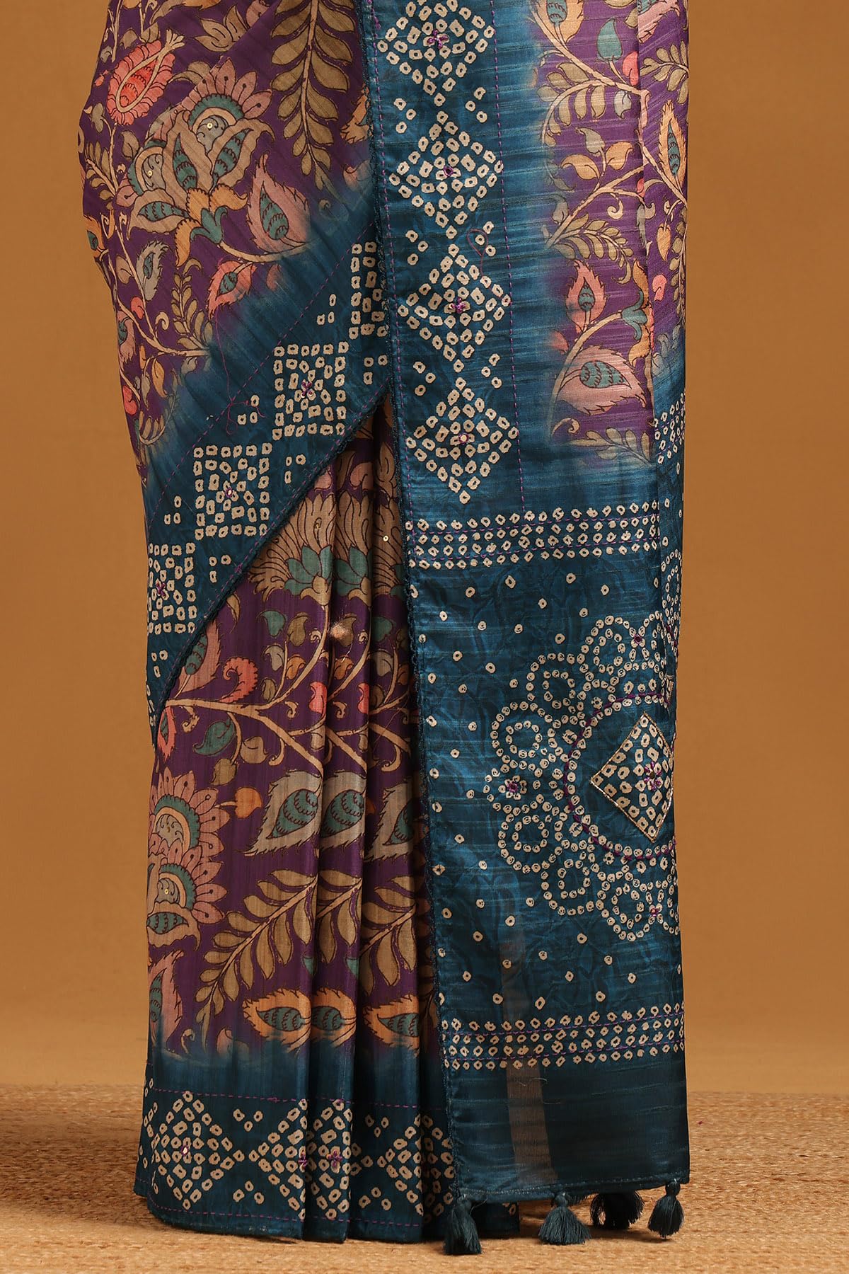 Soch Womens Purple Tussar Botanical Saree