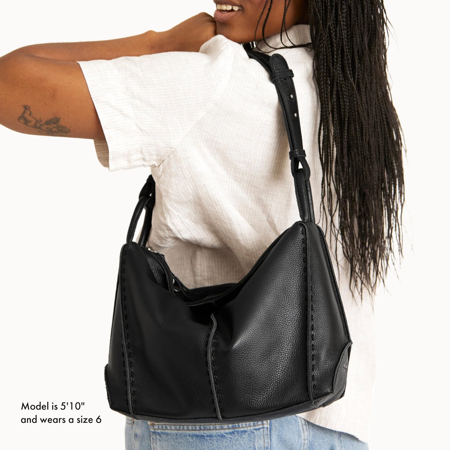 The Sak Los Feliz Hobo in Leather, Lined, Roomy Shoulder Purse, Black, Black, Medium, Black, M, Los Feliz Hobo