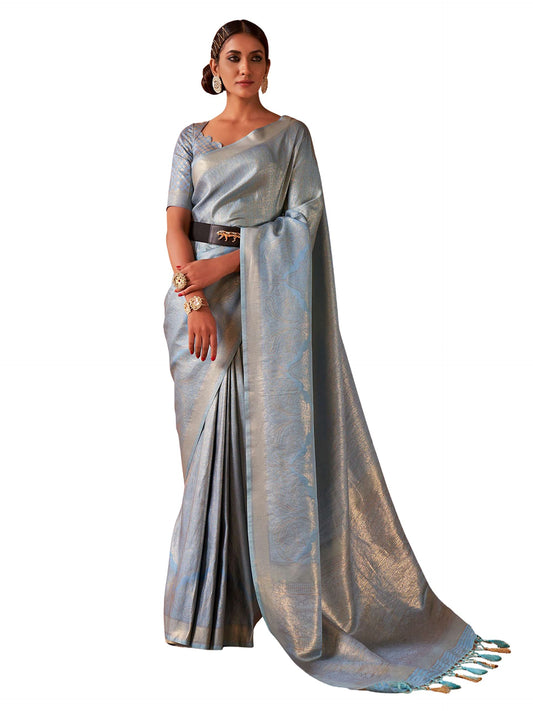 Vardha Women's Kanchipuram Art Silk Saree with Unstitched Blouse Piece - Gold Zari Woven Work Sarees for Wedding (Asya Vol.2_552)