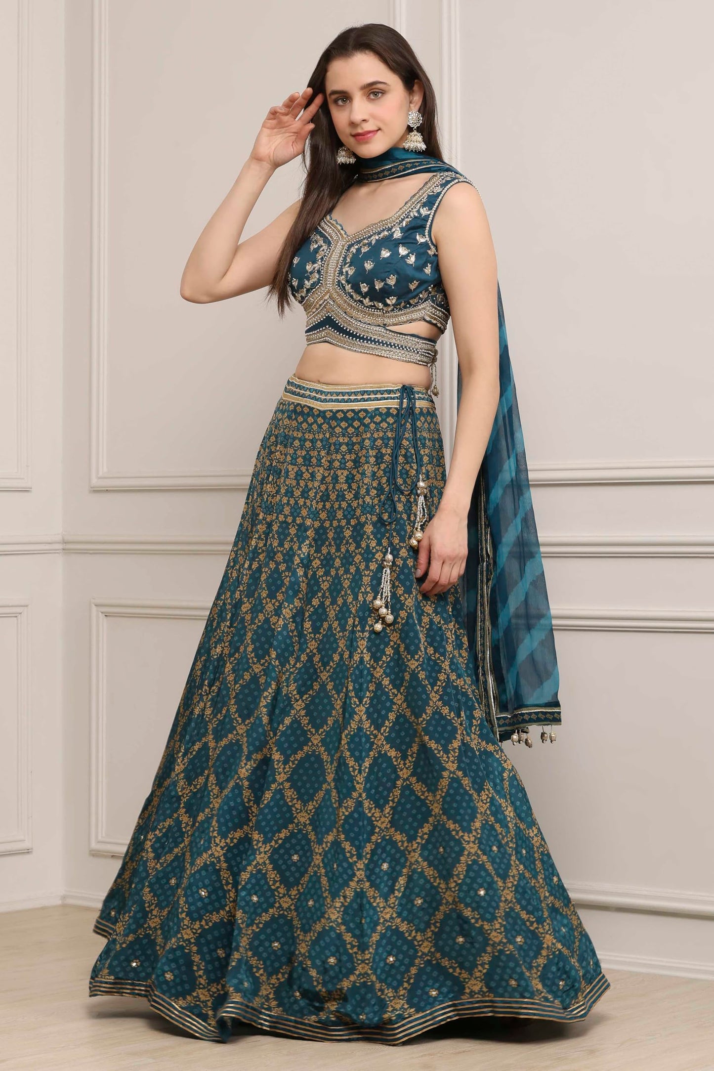 Biba Women Teal Cotton Silk Regular Lehenga Set_34