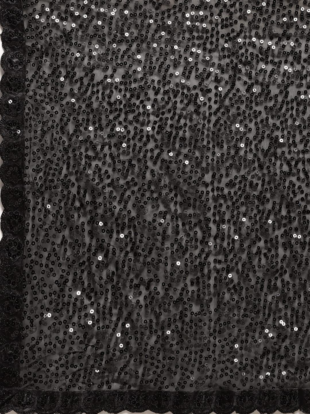 Pandadi Saree Women Black Georgette Saree With All-Over Sequin Work And Satin Banglori Blouse