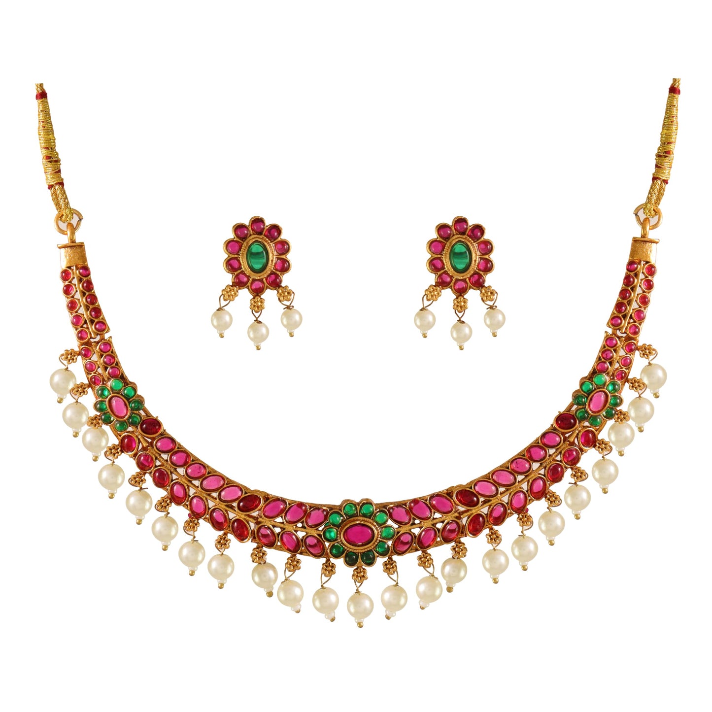 CUTE GOLD Antique Oxidised Plating Necklace With Earring For Women and Girls | Antique Temple Necklace Set for Women & Girls (AN-360)