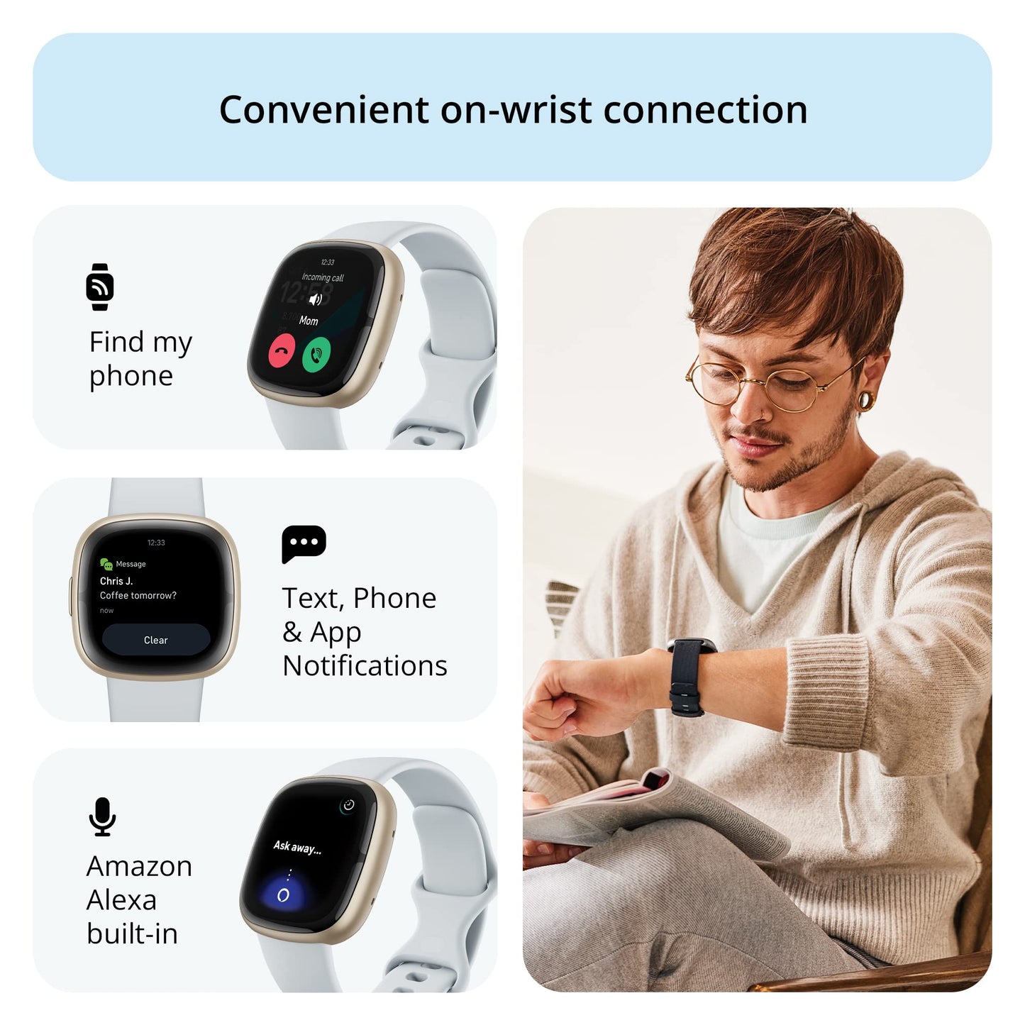 Fitbit Sense 2 Health & Fitness Watch (Blue Mist/Soft Gold Aluminium) with 6-Month Premium Membership