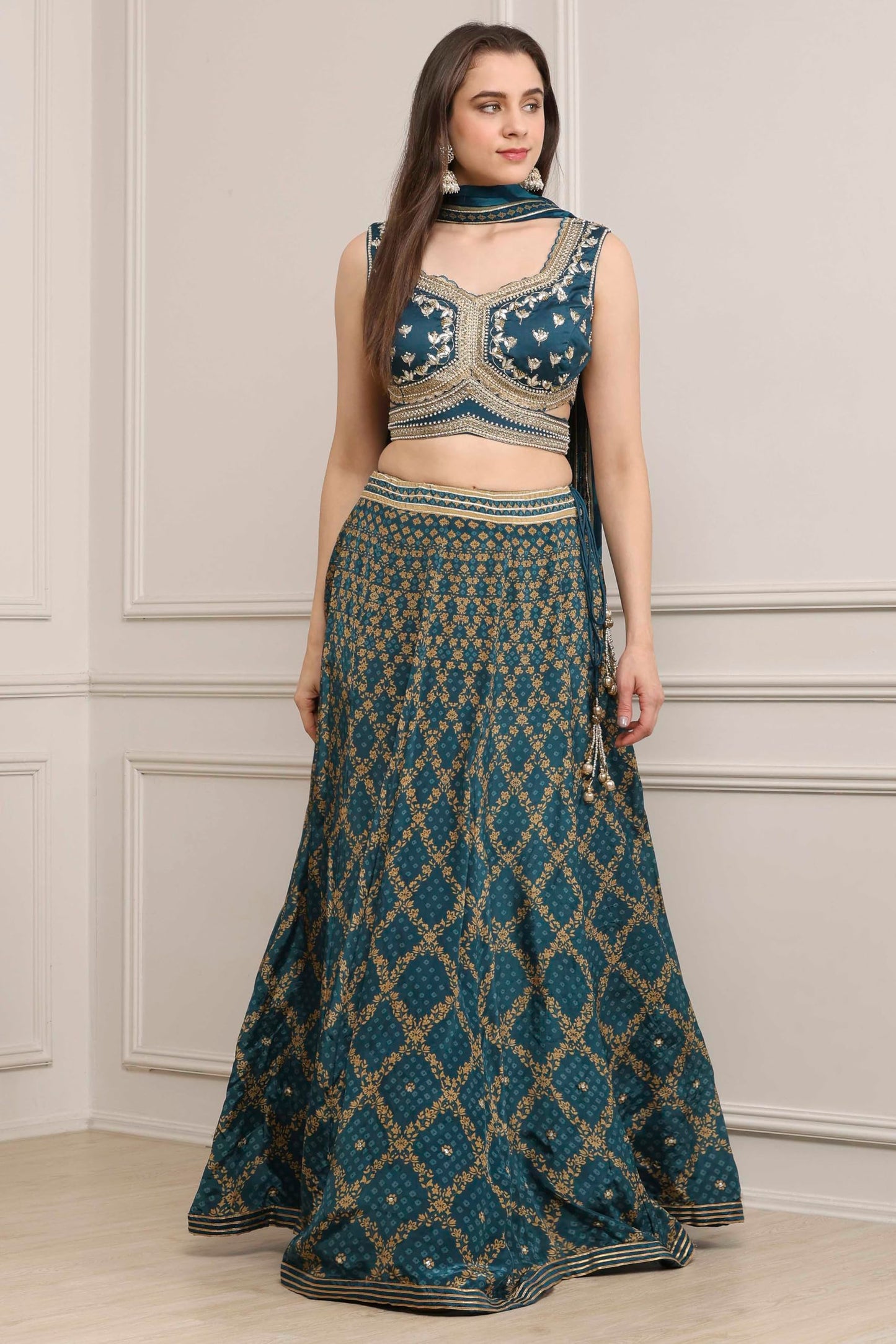 Biba Women Teal Cotton Silk Regular Lehenga Set_34