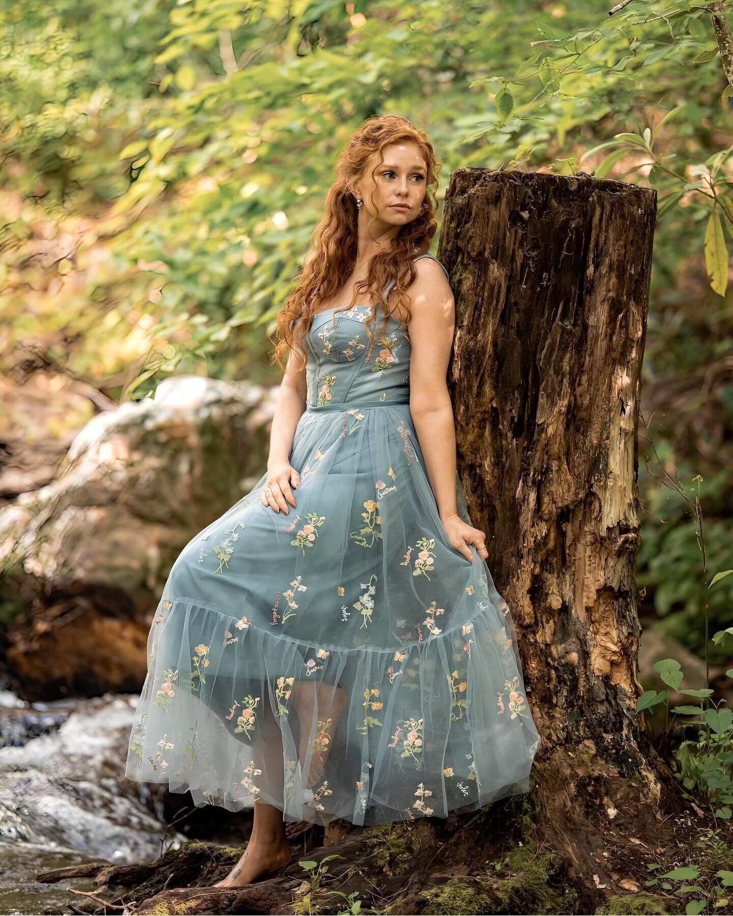 Fivsole Women's Midi Floral Prom Dresses Flower Embroidered Short Formal Tulle Evening Party Gown, Green-c, 6