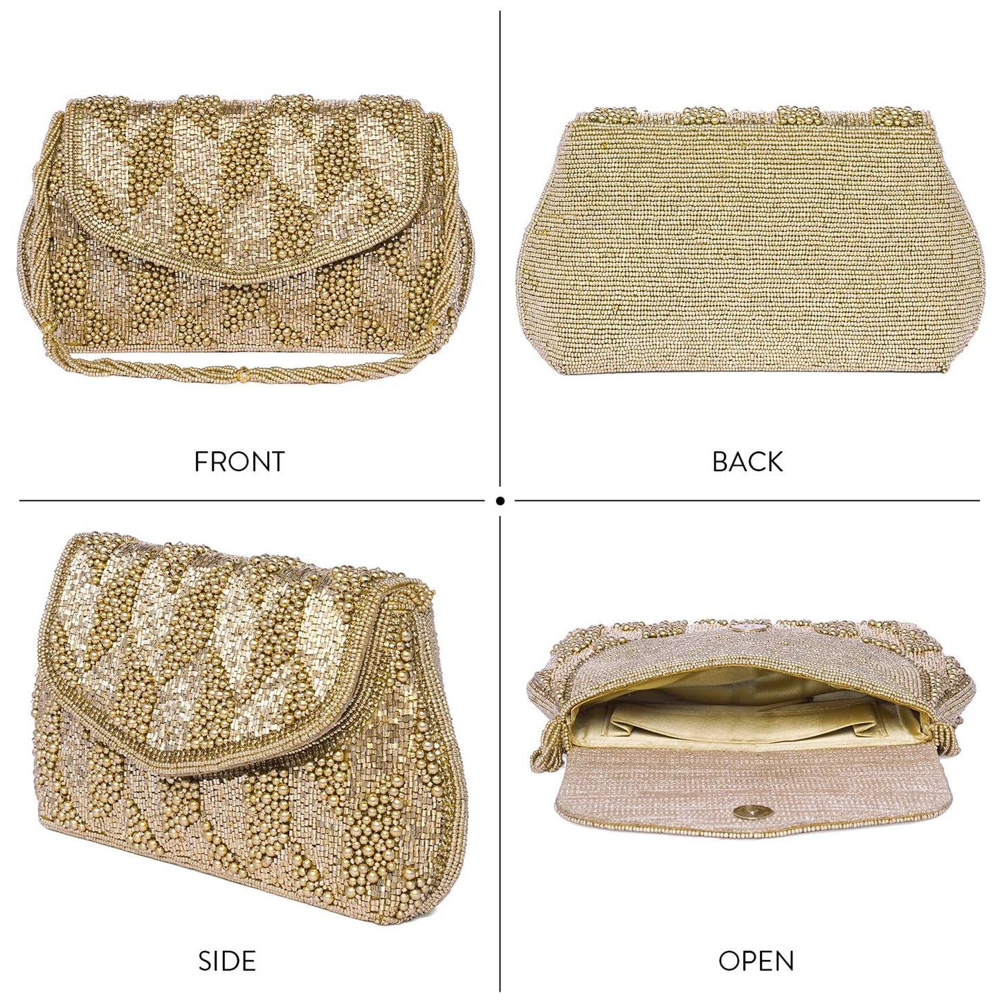 Peora Gold Clutch Purses for Women Handmade Evening Sling Handbag Stylish Bridal Fashion Clutch Bag for Girls (C158G)