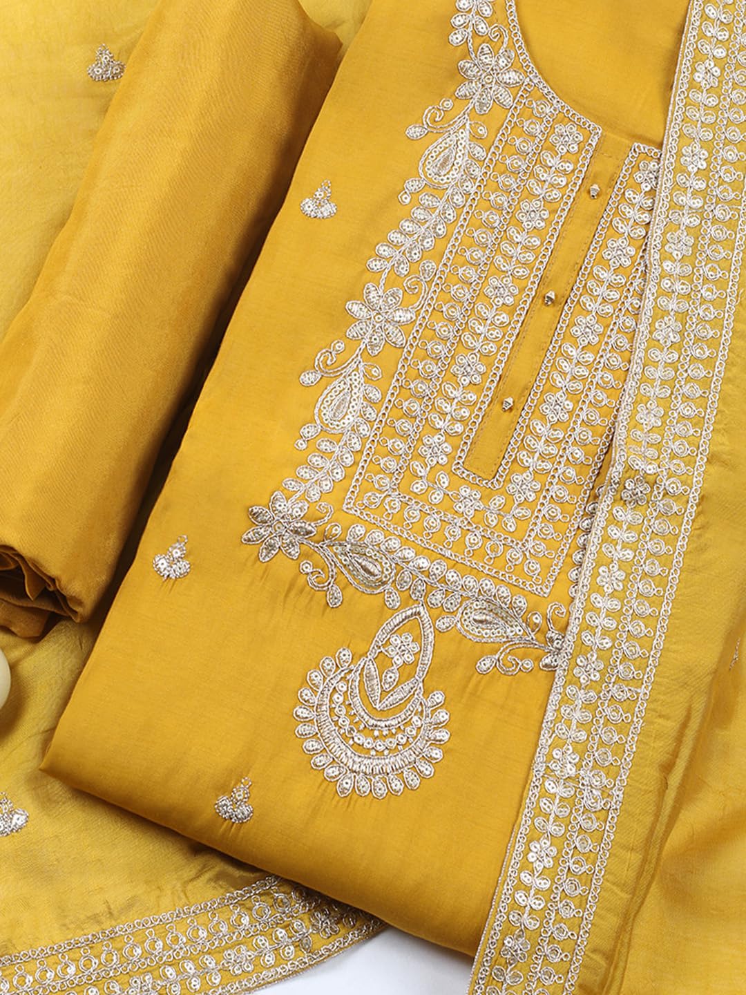 Meena Bazaar Printed Cotton Unstitched Kurta with Bottom & Dupatta