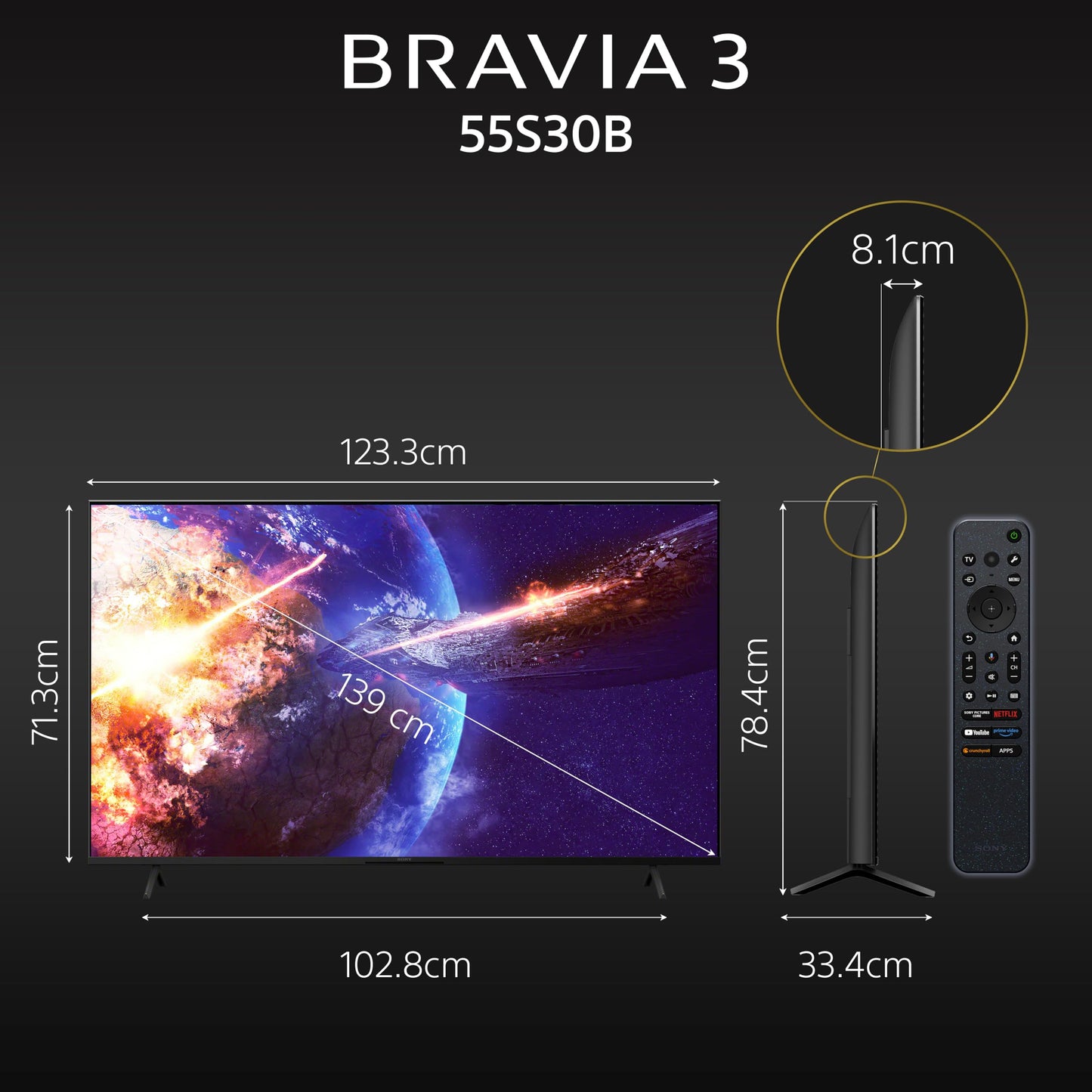 Sony BRAVIA 3 Series 139 cm (55 inches) 4K Ultra HD AI Smart LED Google TV K-55S30B (Black)