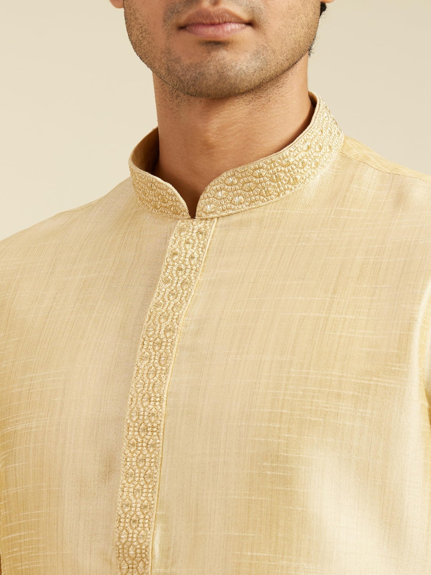 DIWAS BY MANYAVAR Men's Art Silk Solid Kurta (Fawn,XL)