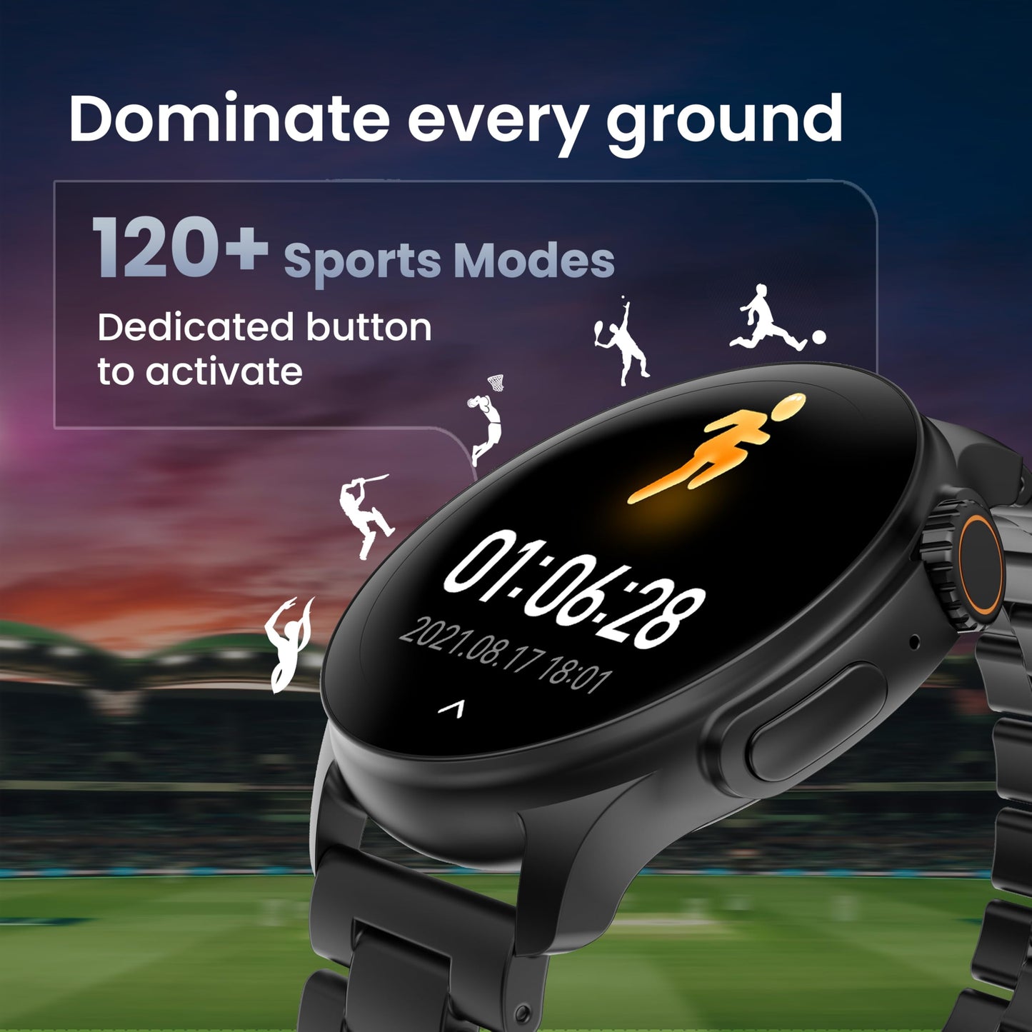 GOBOULT Newly Launched Crown R Pro Smart Watch 1.43''HD AMOLED, BT Calling, Working Crown, Zinc Alloy Frame, 600 Nits Brightness, AI Voice Assistant, SpO2 Monitoring, 120+ Sports Mode (Metal Black)