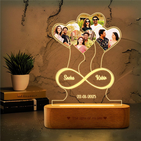ZOCI VOCI Anniversary Gift Personalized 3D Illusion Heart Lamp | Engraved Night Lamps for Special Occasions Unique Gift for Wife & Husband (Photo Heart 4)