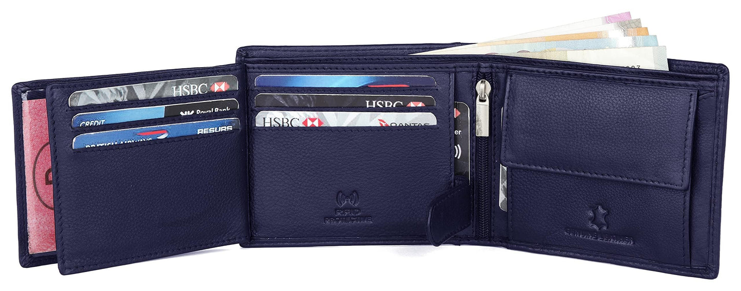 WildHorn Rakhi Gift Set for Brother - Premium Men's Combo | Gift Set of Leather Wallet & Belt & Rakhi with an Unique Slider Gift Box for Brother (Blue PDM)