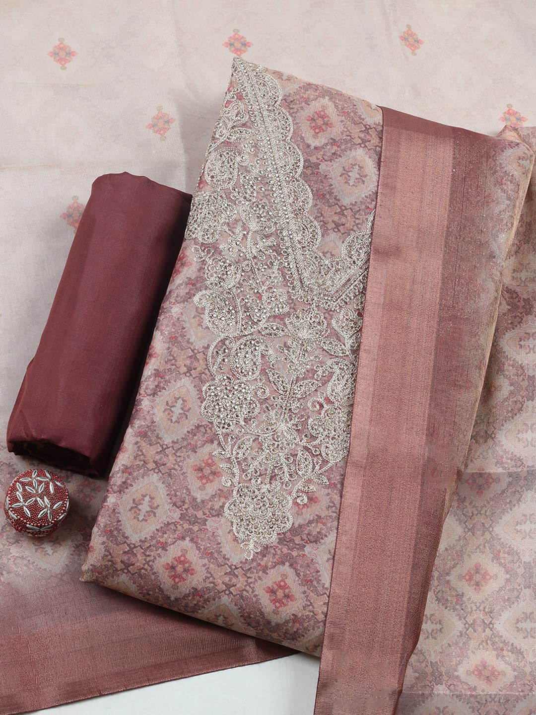 Meena Bazaar Printed Cotton Unstitched Kurta with Bottom & Dupatta