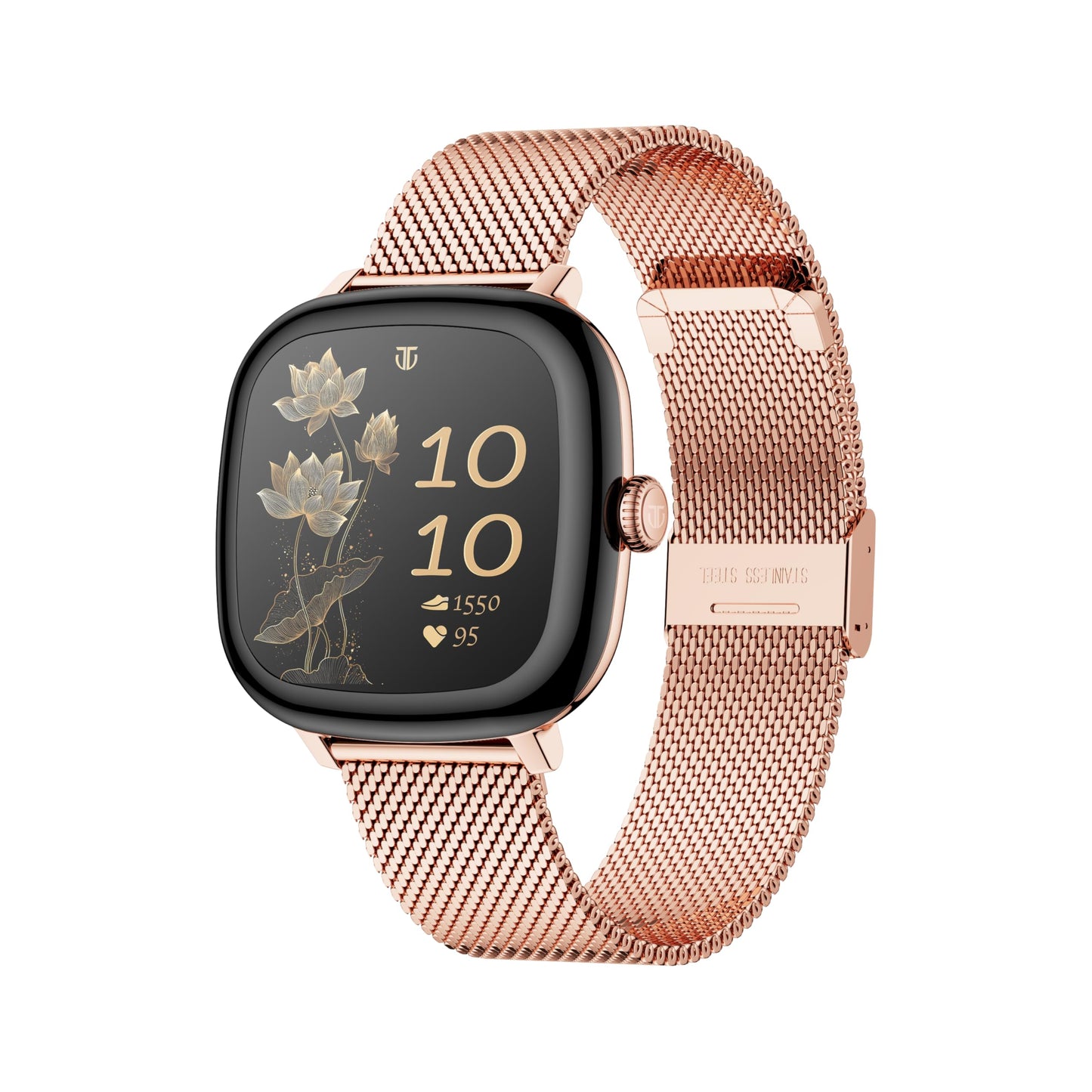 Titan AiRA 1.70" AMOLED Metal Case Square Display Smart Watch with Silicone Strap Stress Monitoring, 1000 Nits, Functional Crown, AI Enabled, IP68 Water Resistant Upto 7 Days Battery Life - Rose Gold