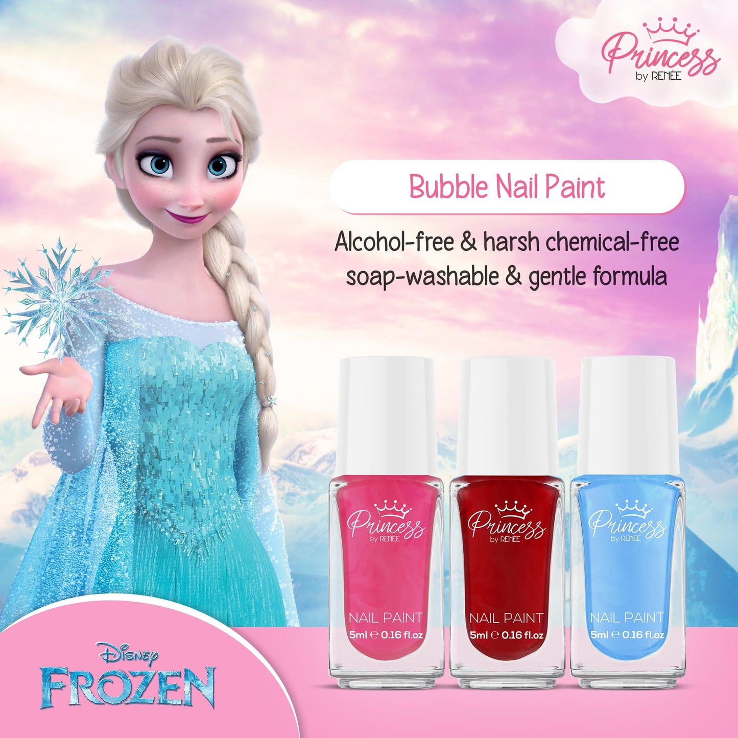 Disney Frozen Princess By Renee Gift Set, For Pre-Teen Girls, Includes Lipbalm, Lipstick, Lip Gloss, Nail polish & Makeup Kit - Includes Eyeshadows, Lip Butter, Lip Tint, Cruelty-Free & Vegan