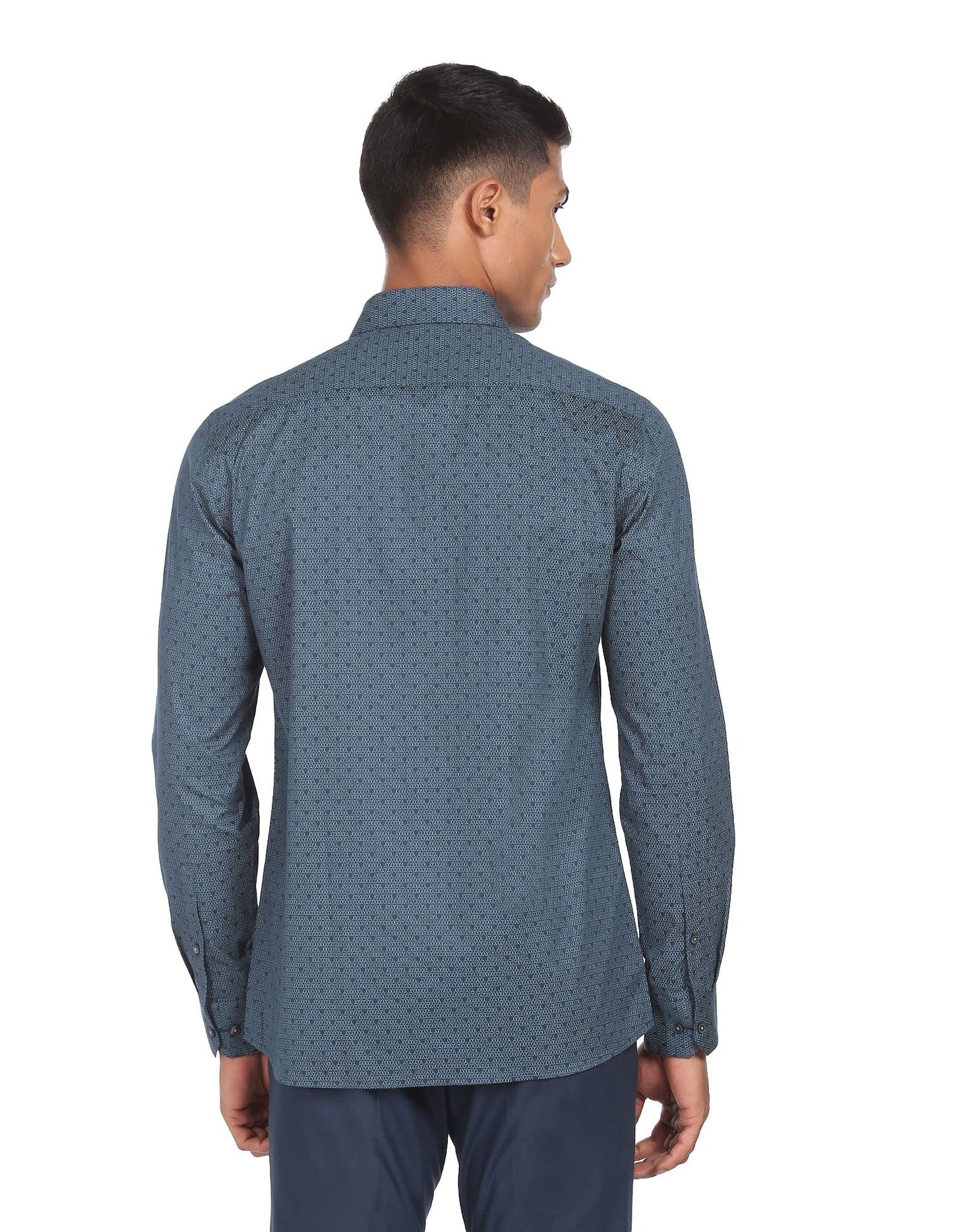 Arrow Printed Slim Fit Twill Formal Shirt Dark Blue