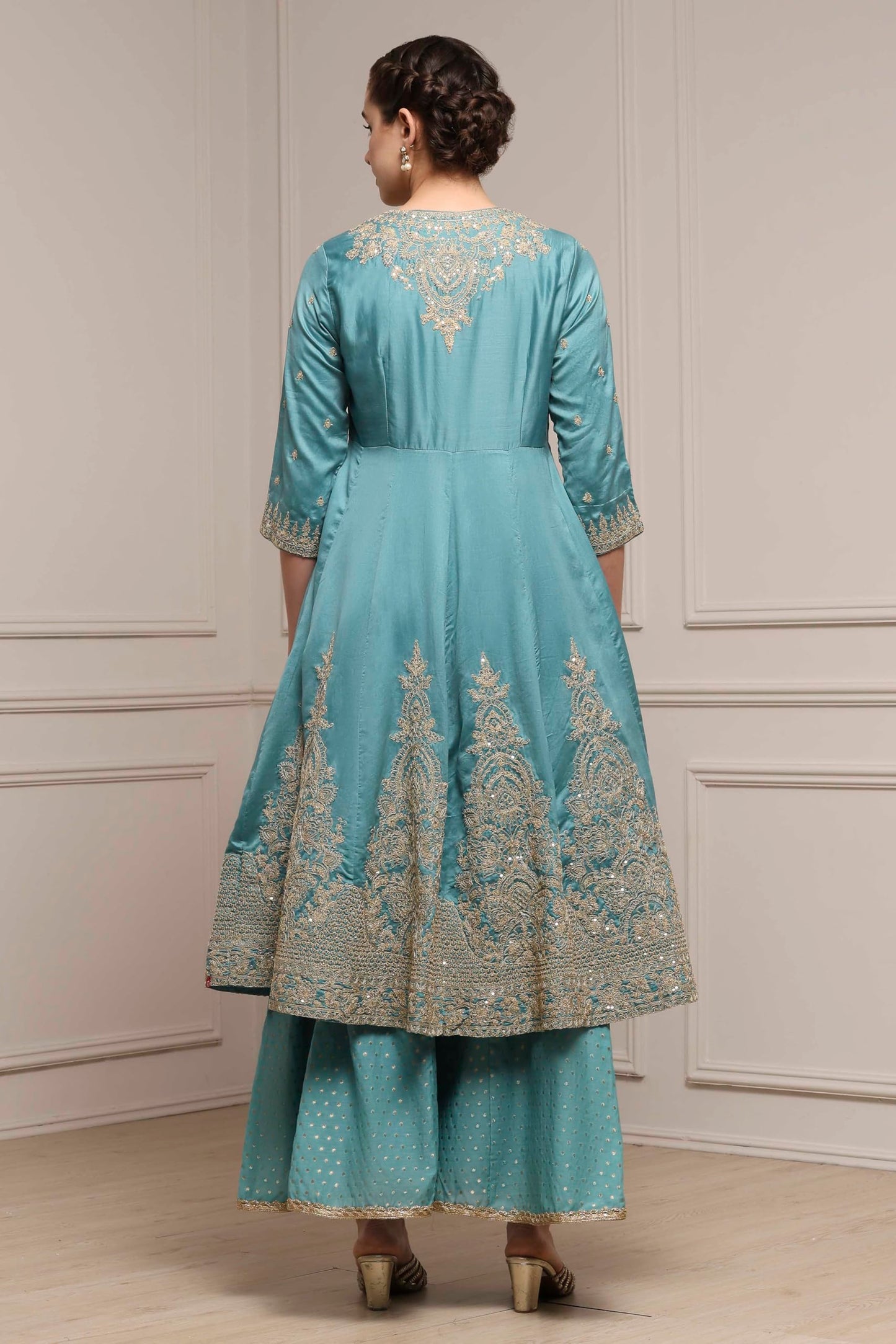 Biba Women Blue Silk Chanderi Anarkali Suit Set_34
