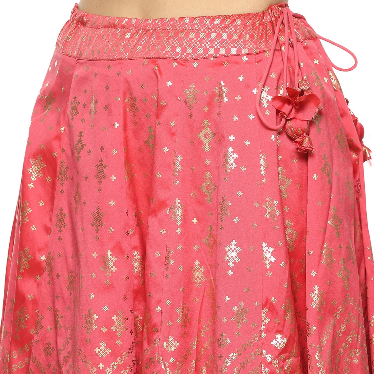 BIBA Women's Coral Pink Cotton Blend Readymade Lehenga Choli Set Medium