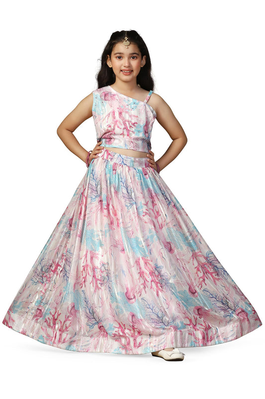 Jwalin Girl’s Georgette Lehenga Choli|Kids Lehenga And Choli|Printed Lehenga Choli(JWGLGC00149 WHT 28_White_7-8 Yrs)