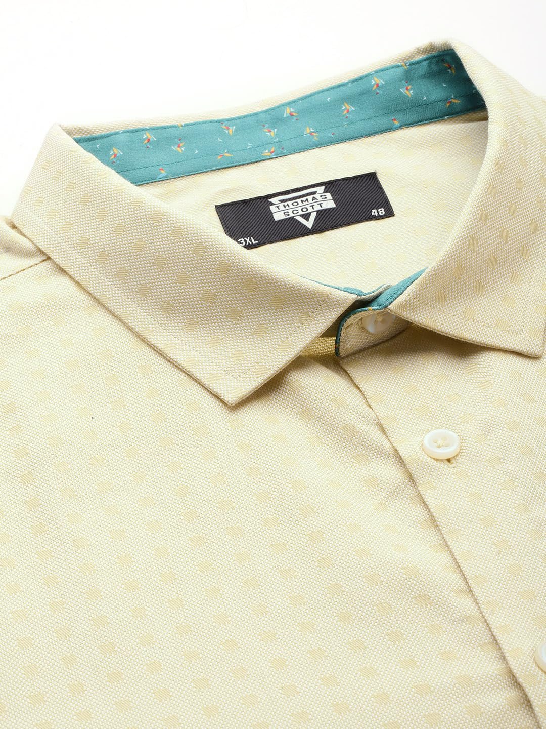 Thomas Scott Mens Plus Size 100% Cotton Full Sleeves Textured Formal Shirt (TS1340_Yellow, 4XL)