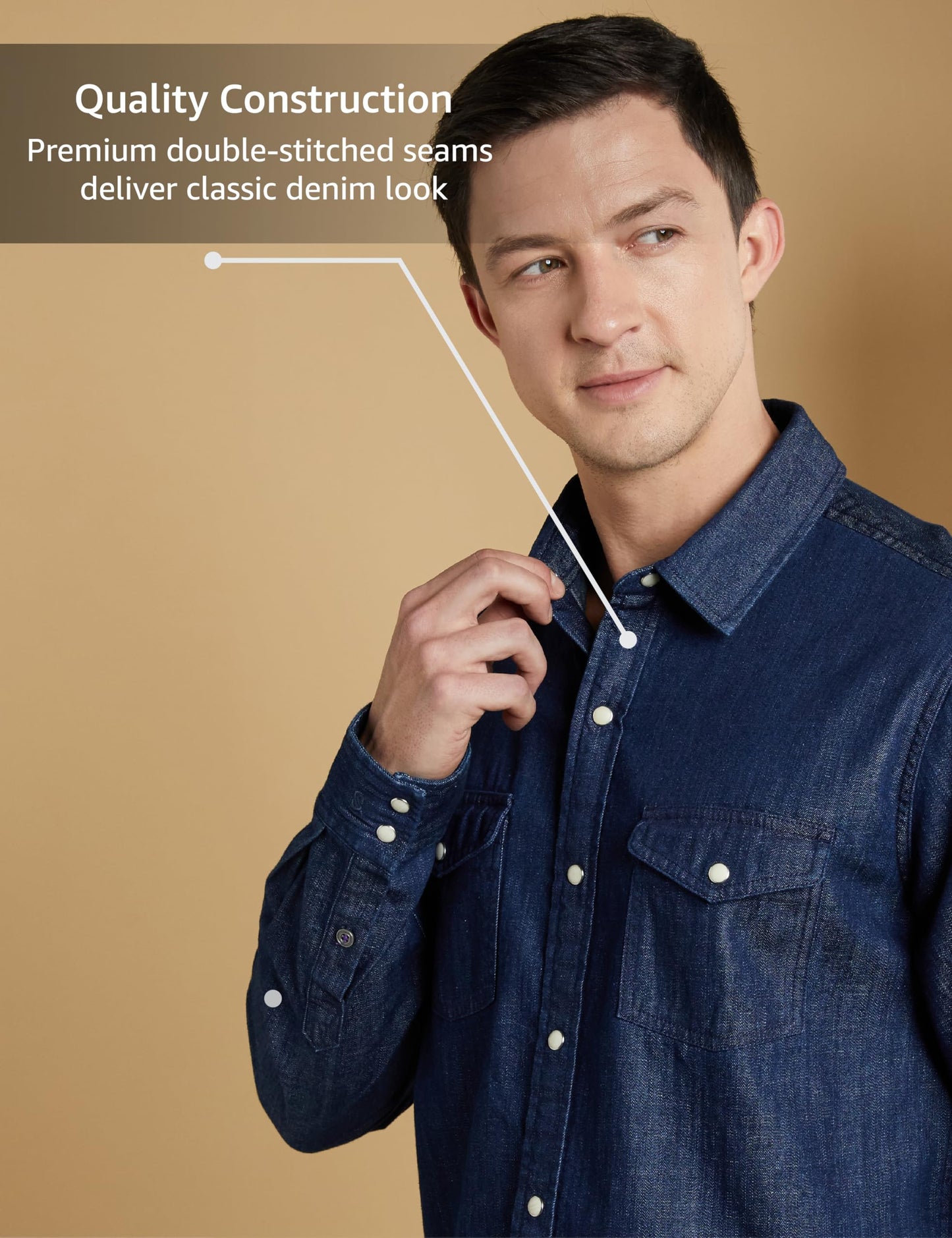 Symbol Premium Men's Casual Cotton Denim Shirt (Regular Fit) (Dark Rinse_L)