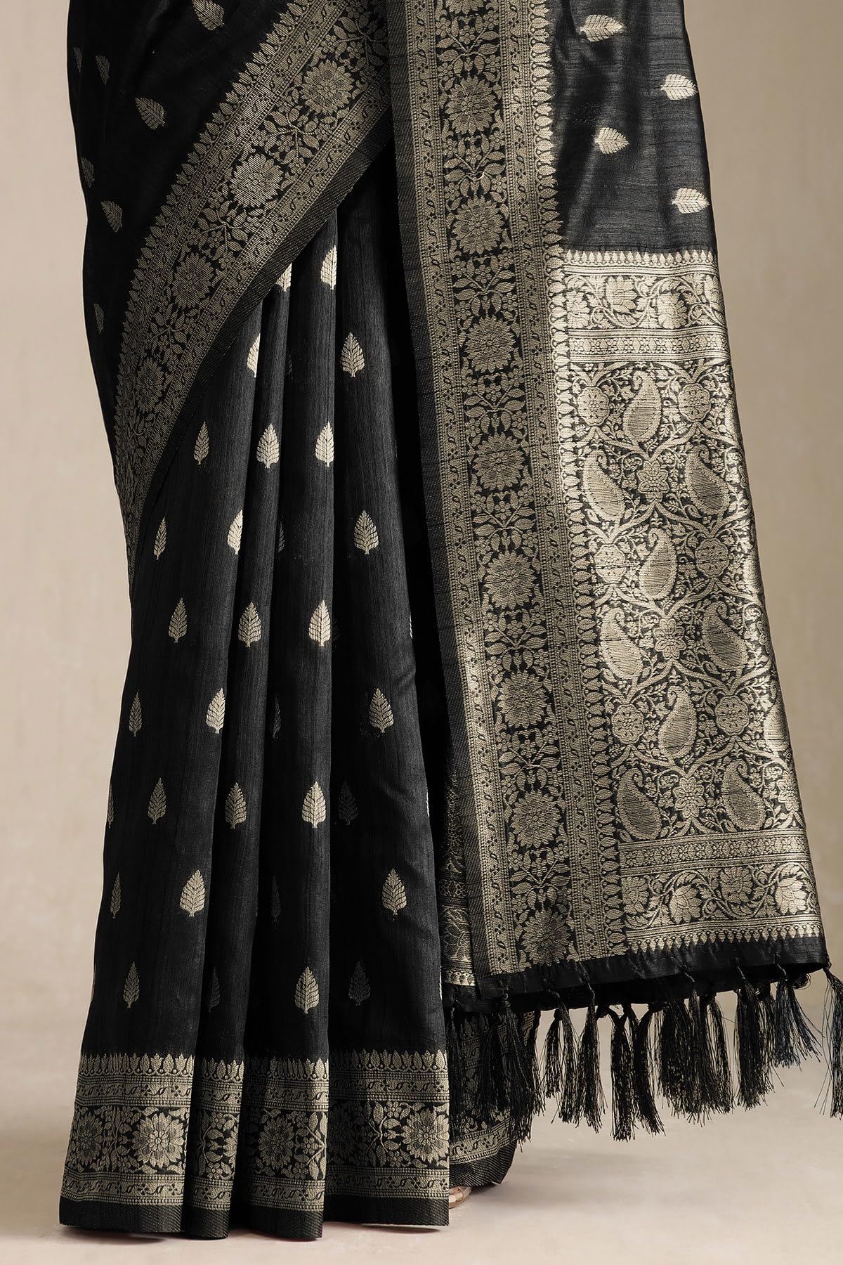 Soch Womens Black Tussar Zari Woven Saree With Zari