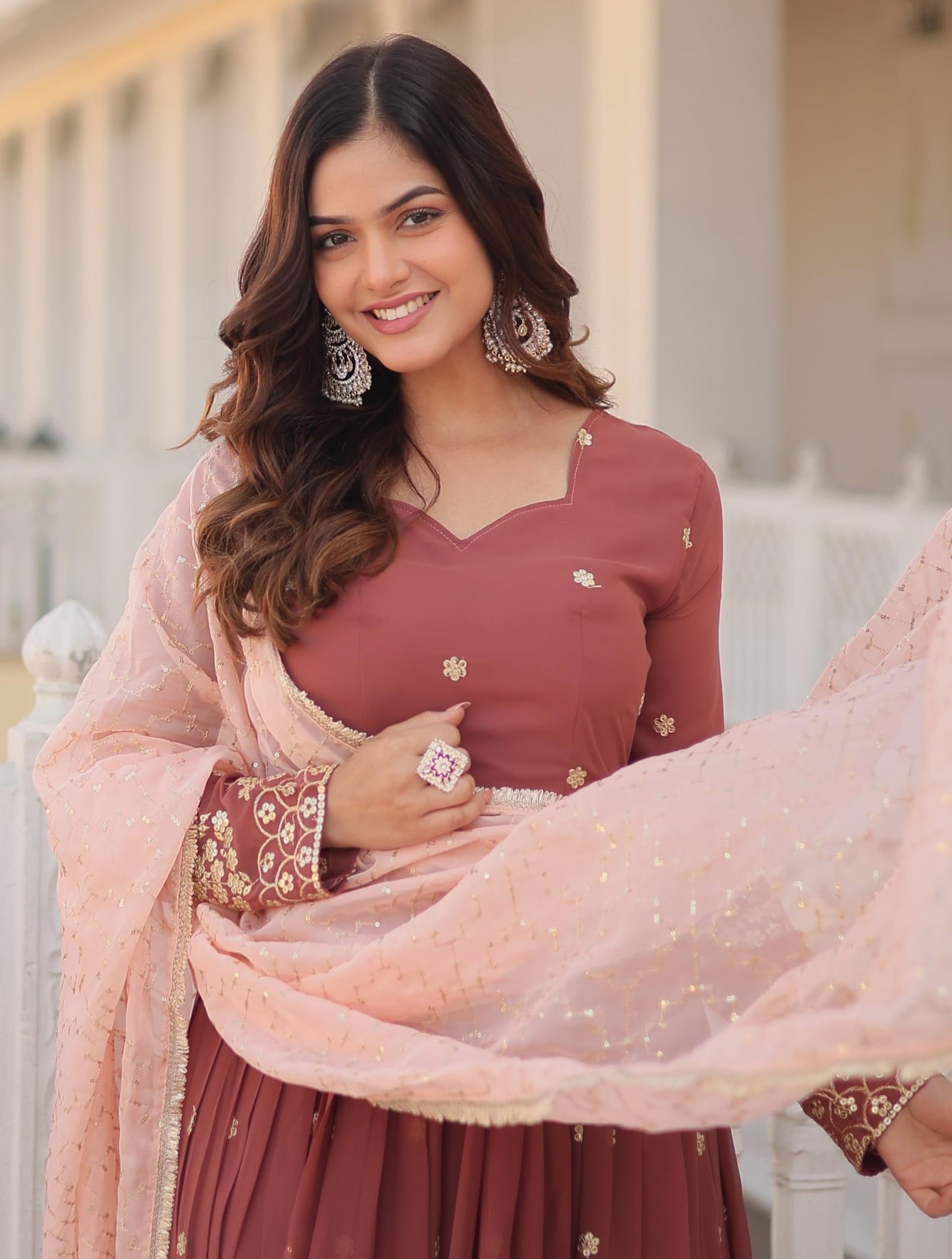 Fashion Basket Women's Georgette Anarkali Ankle Length Dress Maroon