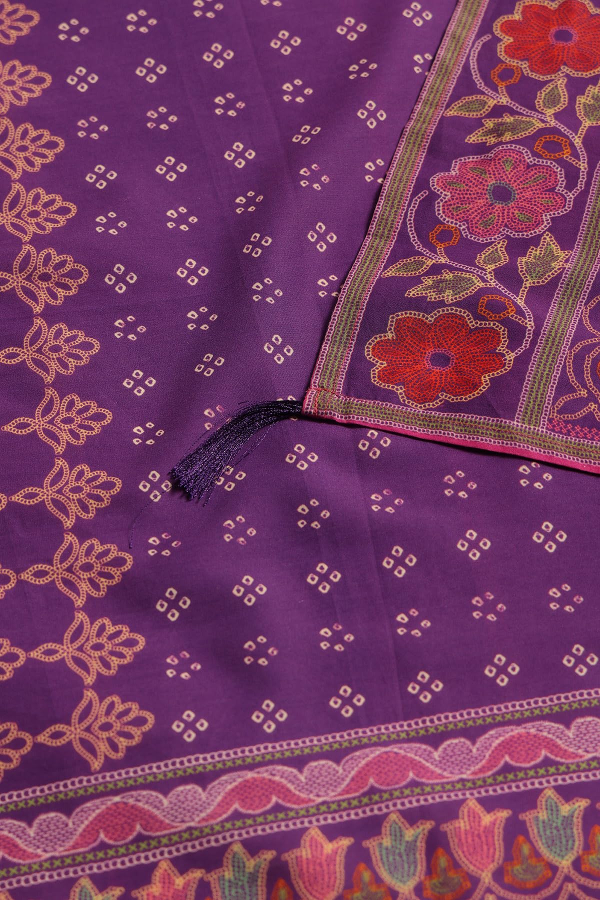 Soch Womens Purple Cambric Bandhani Salwar Suit With Faux Mirror