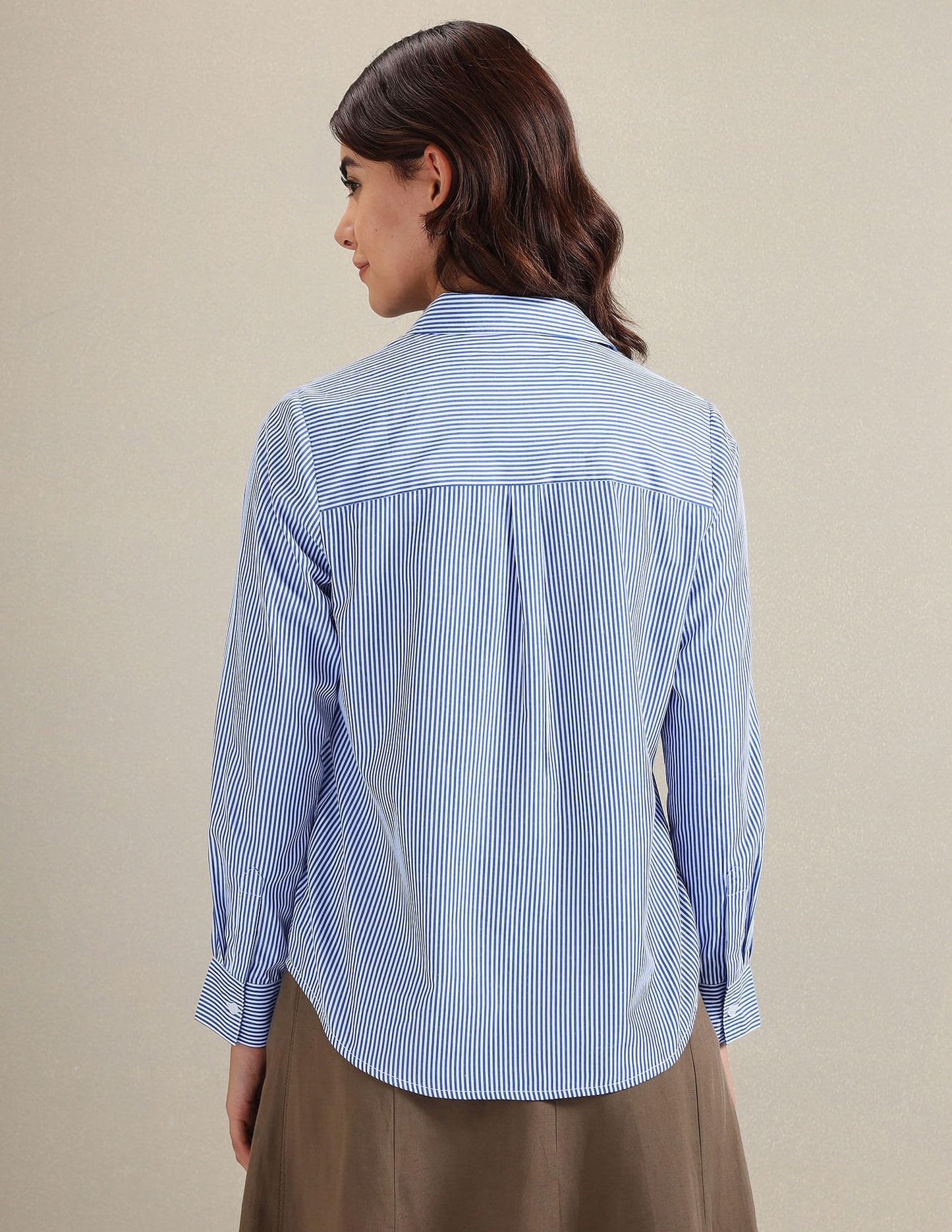 U.S. POLO ASSN. Women's Vertical Stripe Embroidered Shirt (UWAW23SH040_Blue_XL)