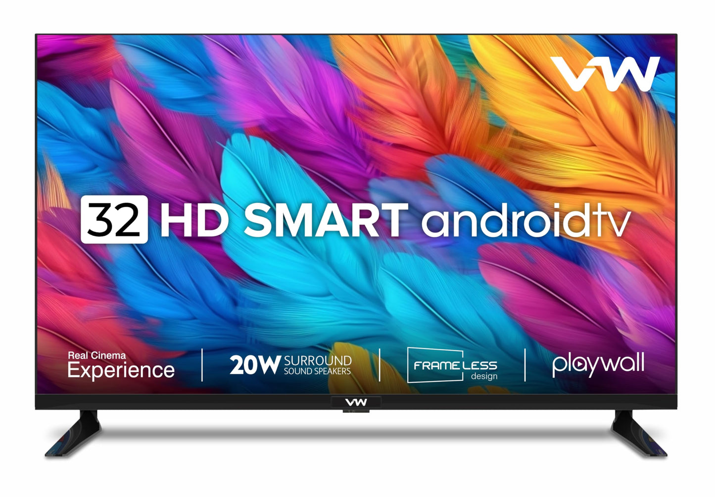 VW 80 cm (32 inches) Playwall Frameless Series HD Ready Android Smart LED TV VW32F5 (Black)