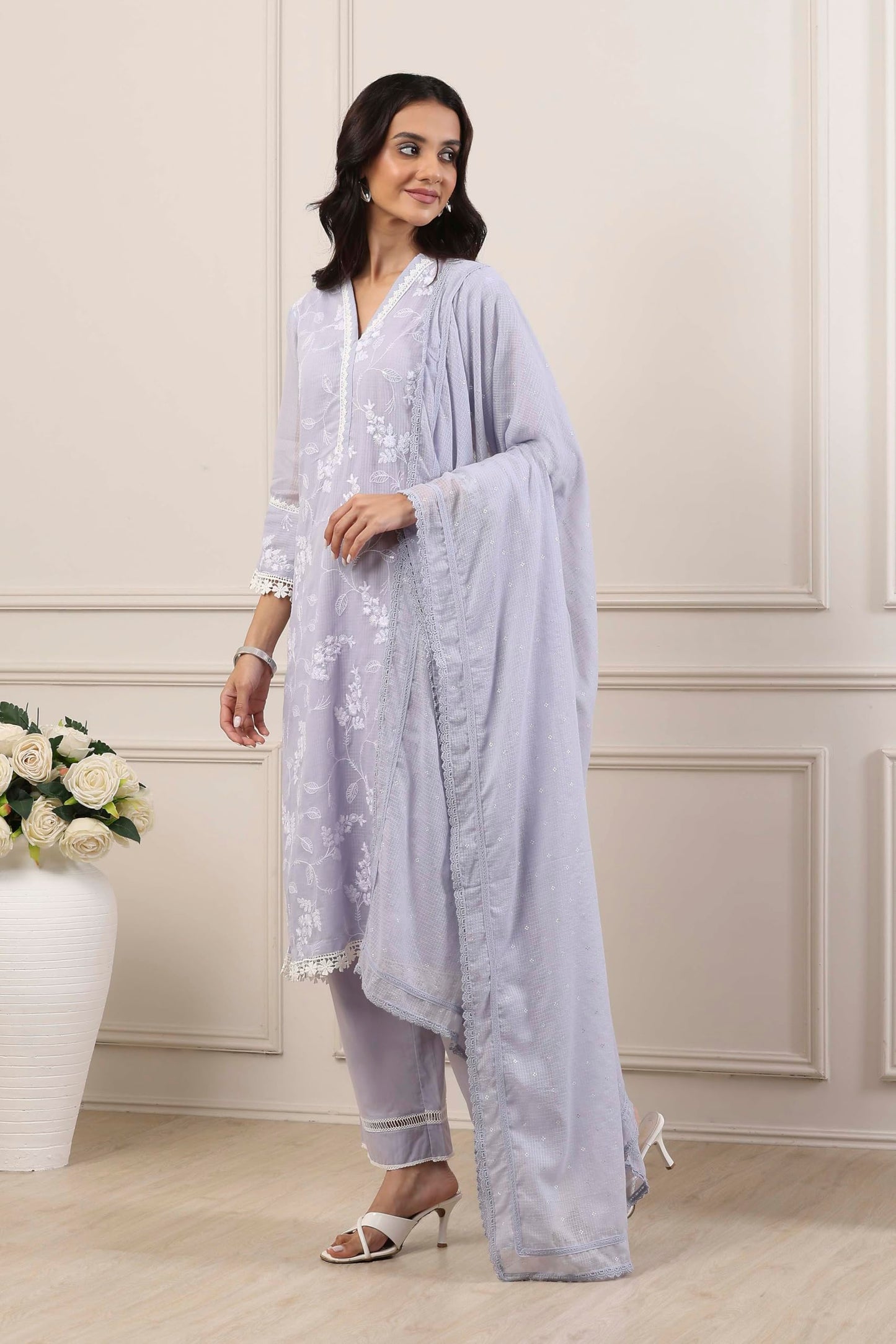 Biba Women Purple Cotton Straight Suit Set_34