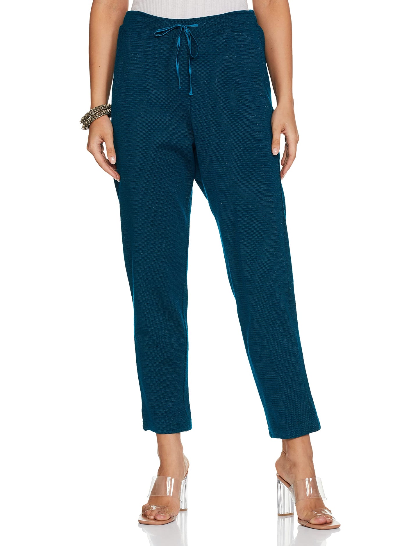 BIBA Polyester Women Embroidery Narrow Salwar Kurta Dupatta(SKDWINTER W8721_Peacock Blue_42)