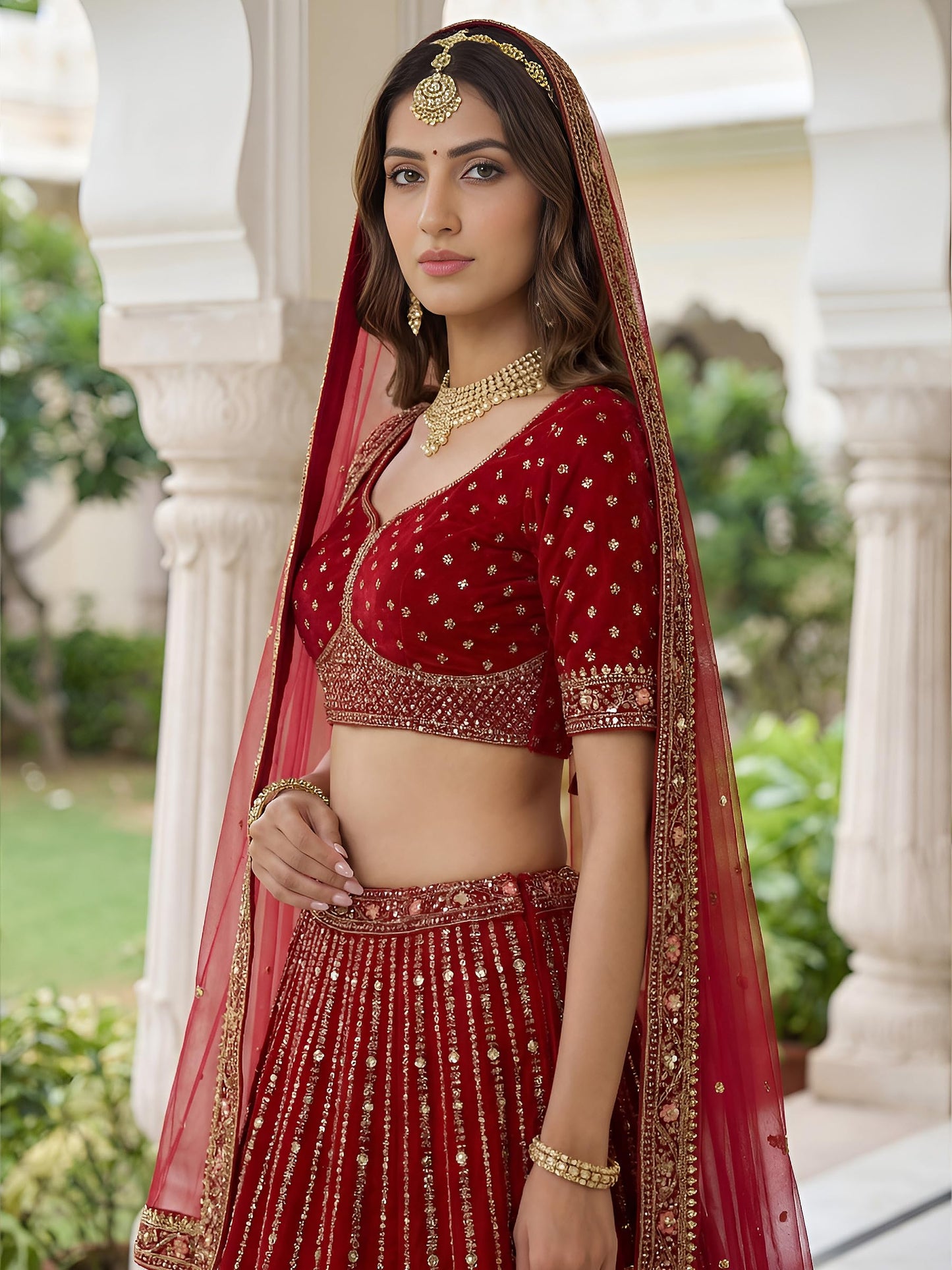 Zeel Clothing Women's Zari, Dori, and Resham With Sequins Embroidered Work Organza Lehenga Choli With Dupatta (5113-Maroon-Women-Lehenga-Choli-Latest; Free size)