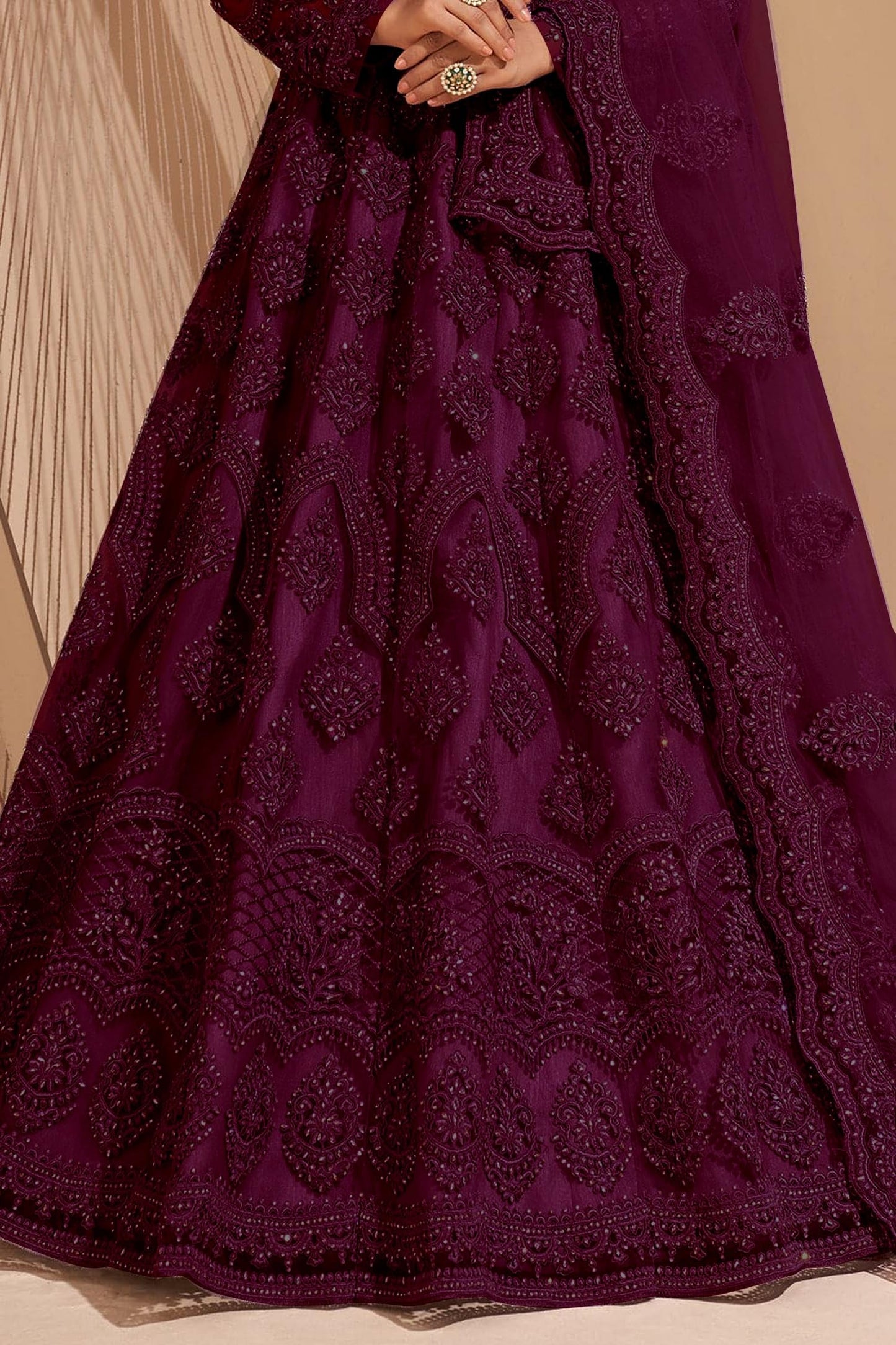 JULEE Women A-Line Maxi Net Embroidered Semi-Stitched Gown (Sunita Gown Dark Rani) 6XL