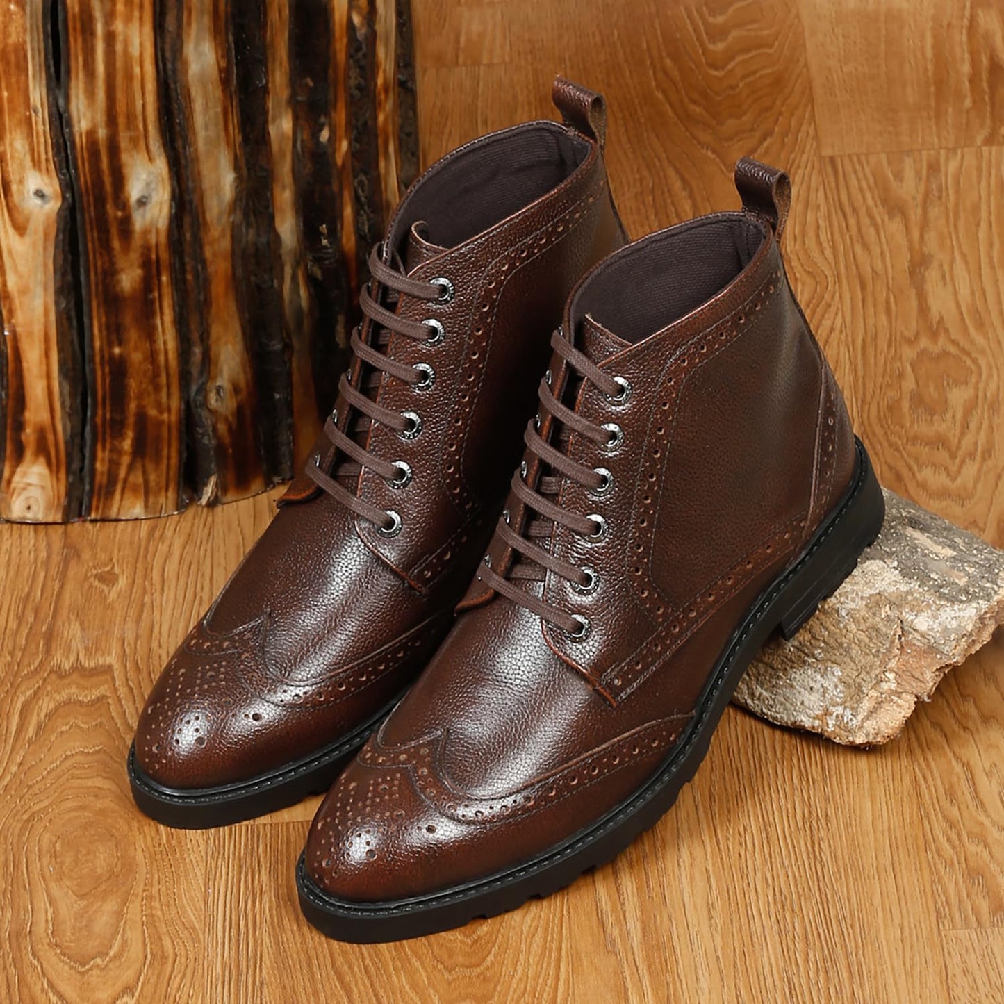 LOUIS STITCH Chukka Boot for Men | High Ankle Italian Leather Boot | Handcrafted | Hiking and Biking Shoes | Brogue Style Lace-up Boot | Mens Formal Boot Size-UK010 Brown (BT-WBNDCKBG)