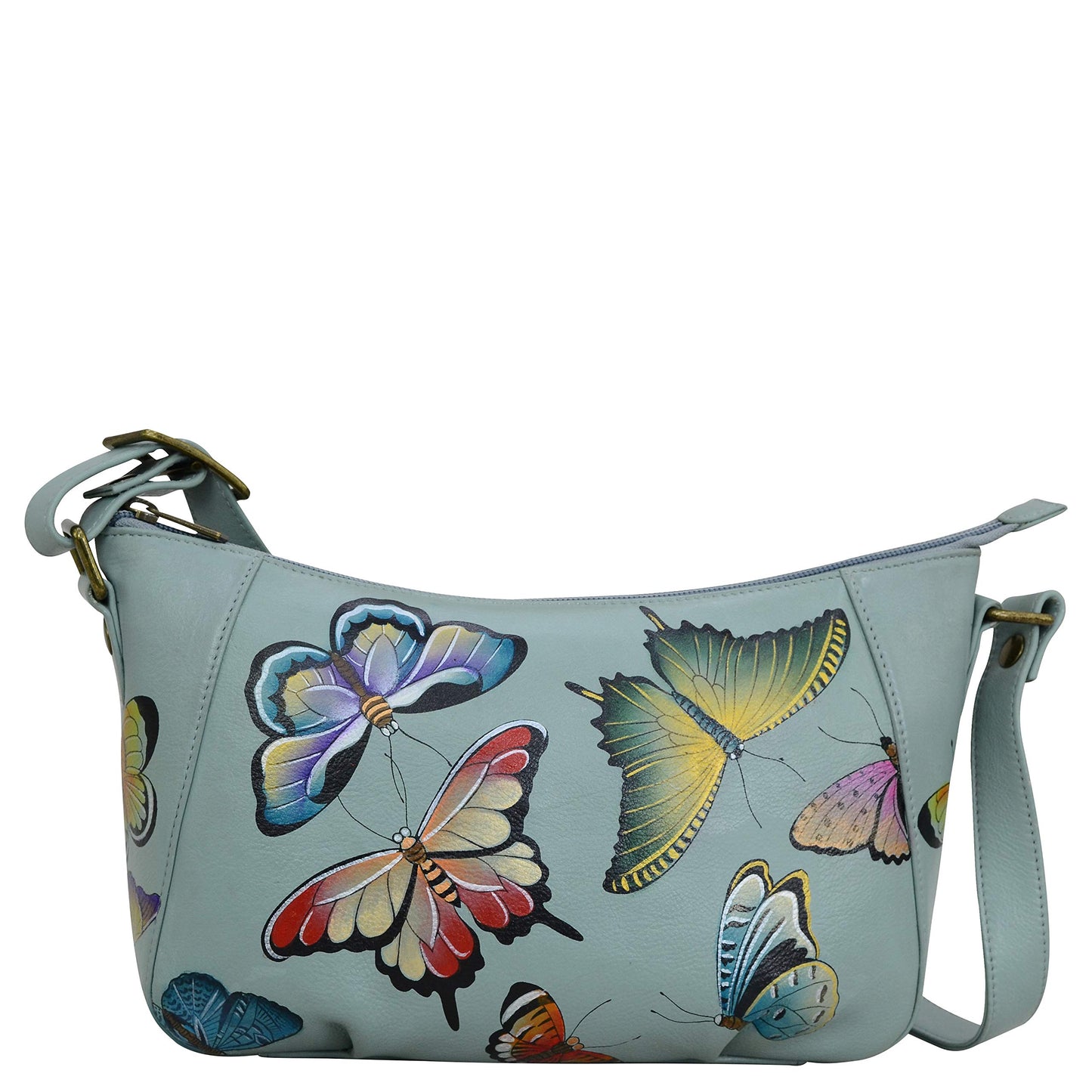 Anuschka Women’s Hand-Painted Genuine Leather Everyday Shoulder Hobo - Butterfly Heaven