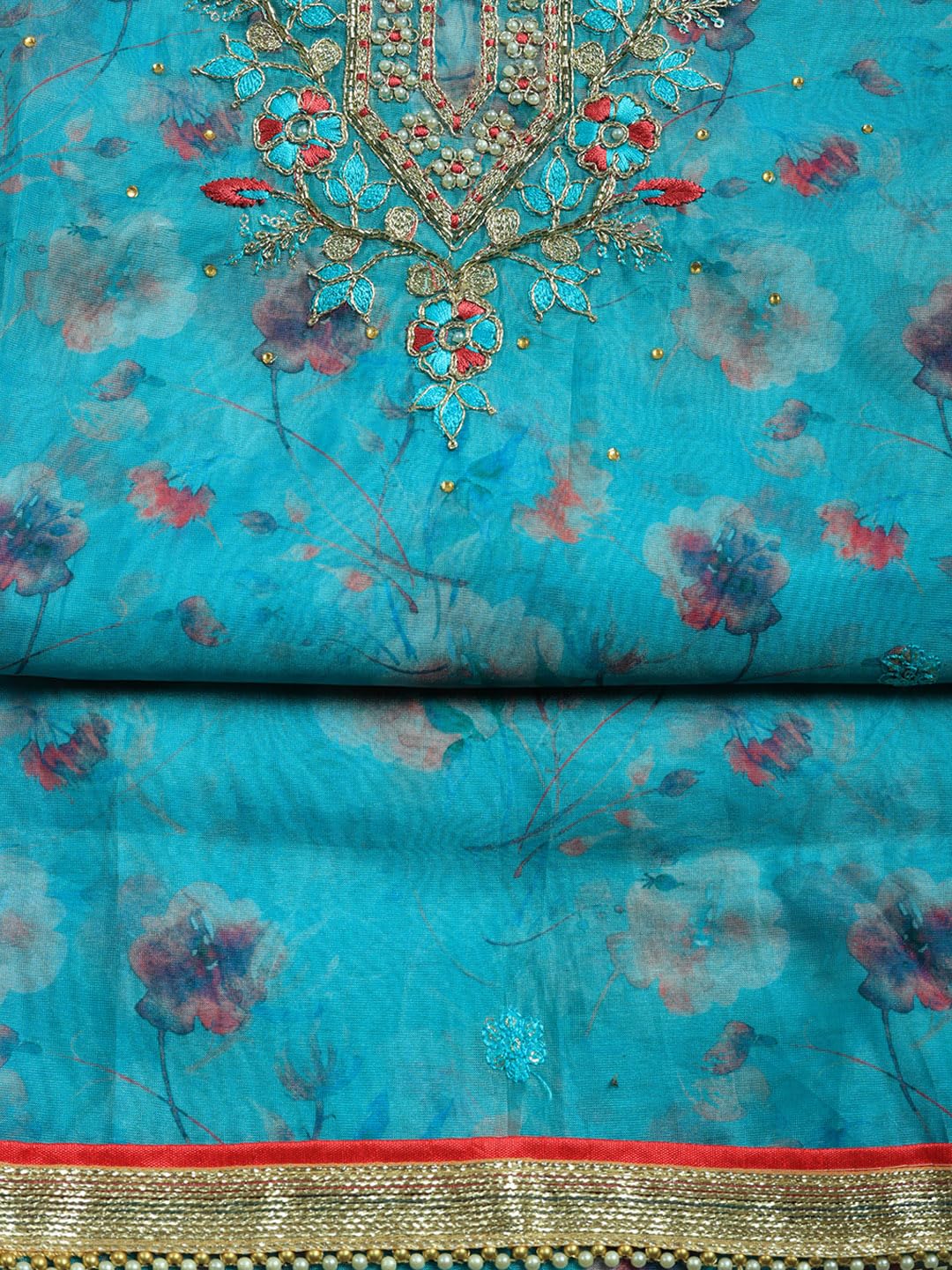 Meena Bazaar Printed Cotton Unstitched Kurta with Bottom & Dupatta