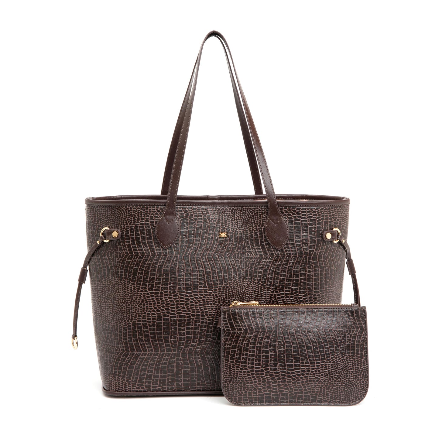 KLEIO Vegan Leather Croco Embossed Carry It All Tote Shopping Bag for Women (BROWN)