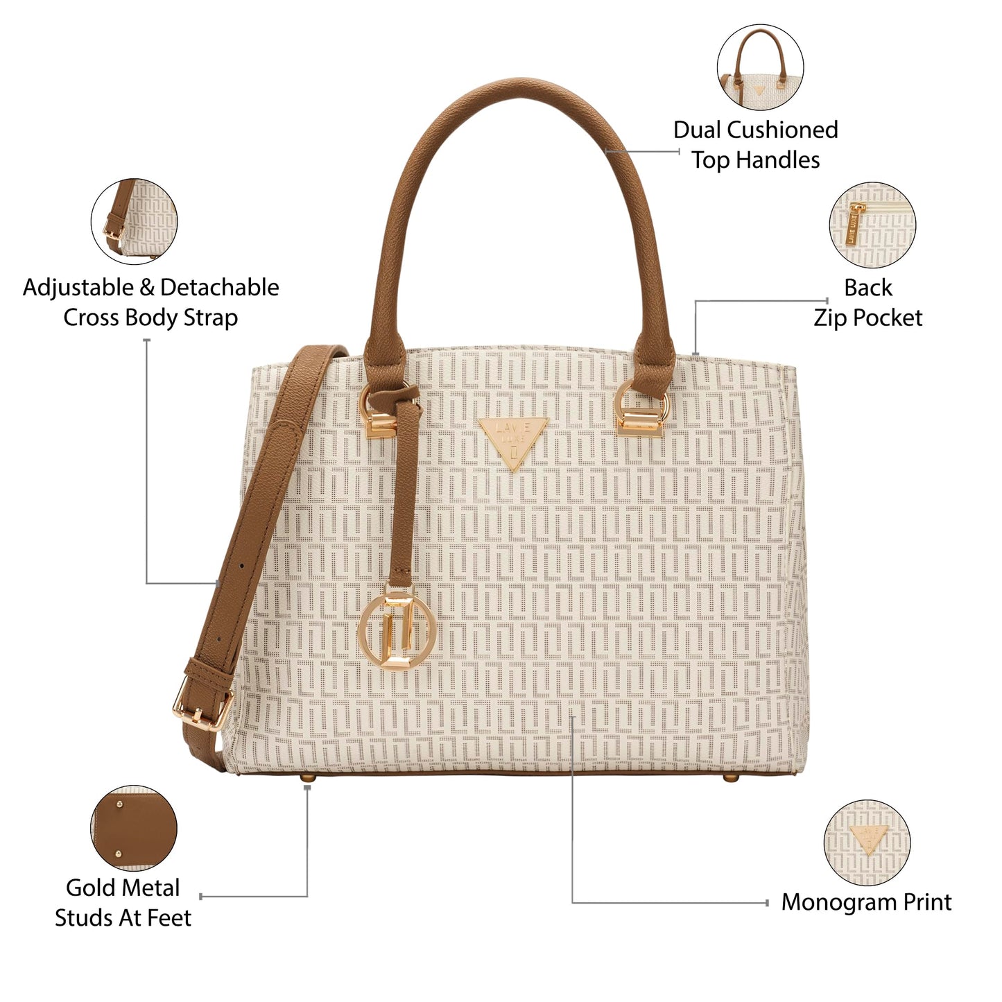Lavie Luxe Women's Nora 3 Compartment Satchel Bag | Satchel Handbag for Work | Ladies purse | Stylish Shoulder Bag | Gift for Women