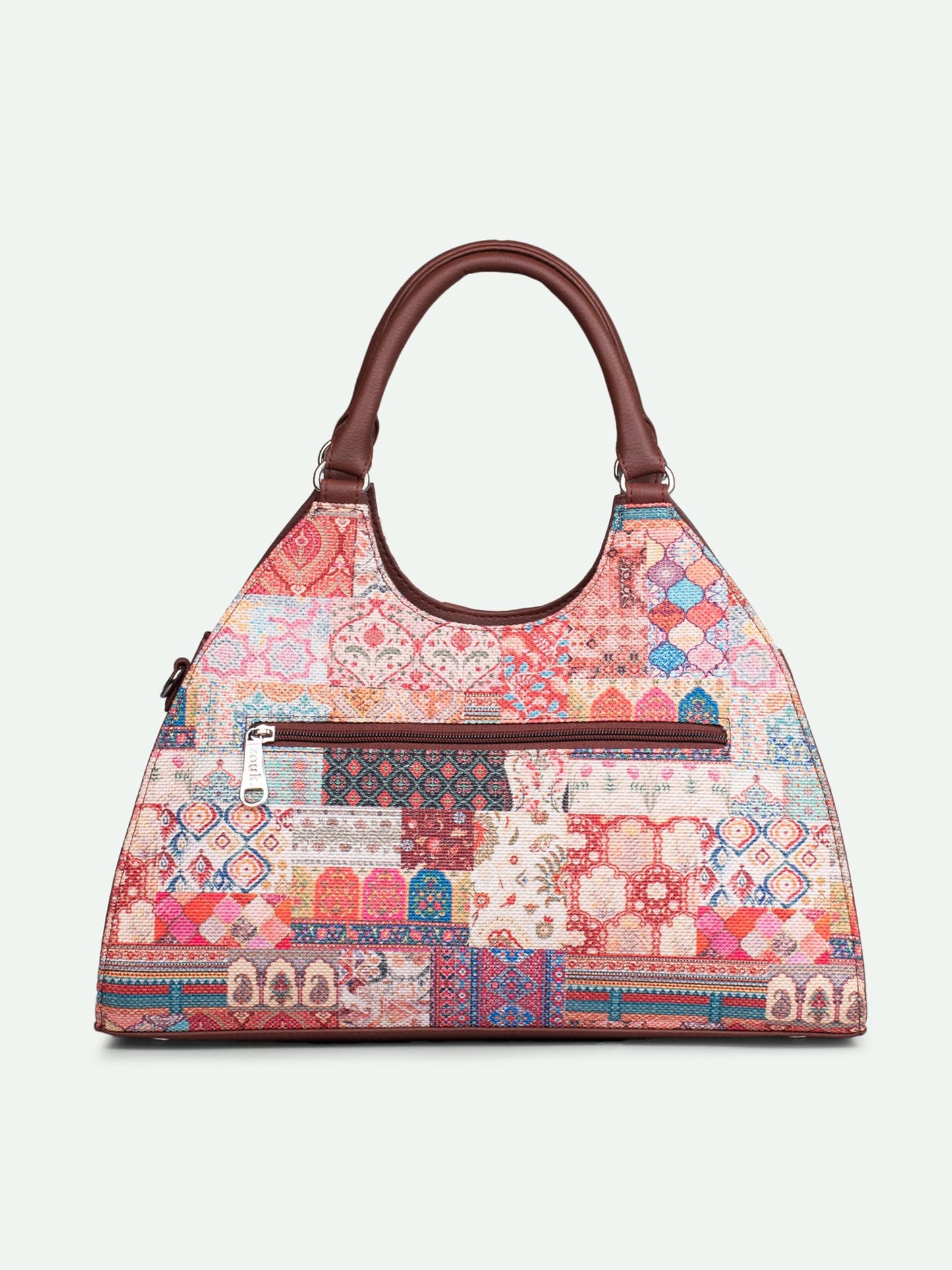 ZOUK Konkona Statement Satchel Bag - Kutch Gamthi | Jute | Vegan Leather Handcrafted With Detachable Sling Strap | Multicolor