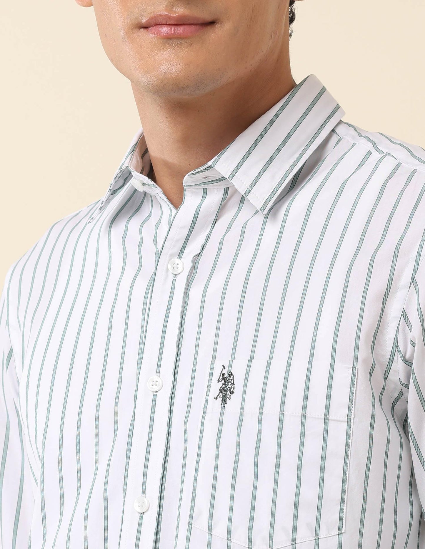 U.S.Polo Association Men's Tailored Fit Vertical Striped Shirt