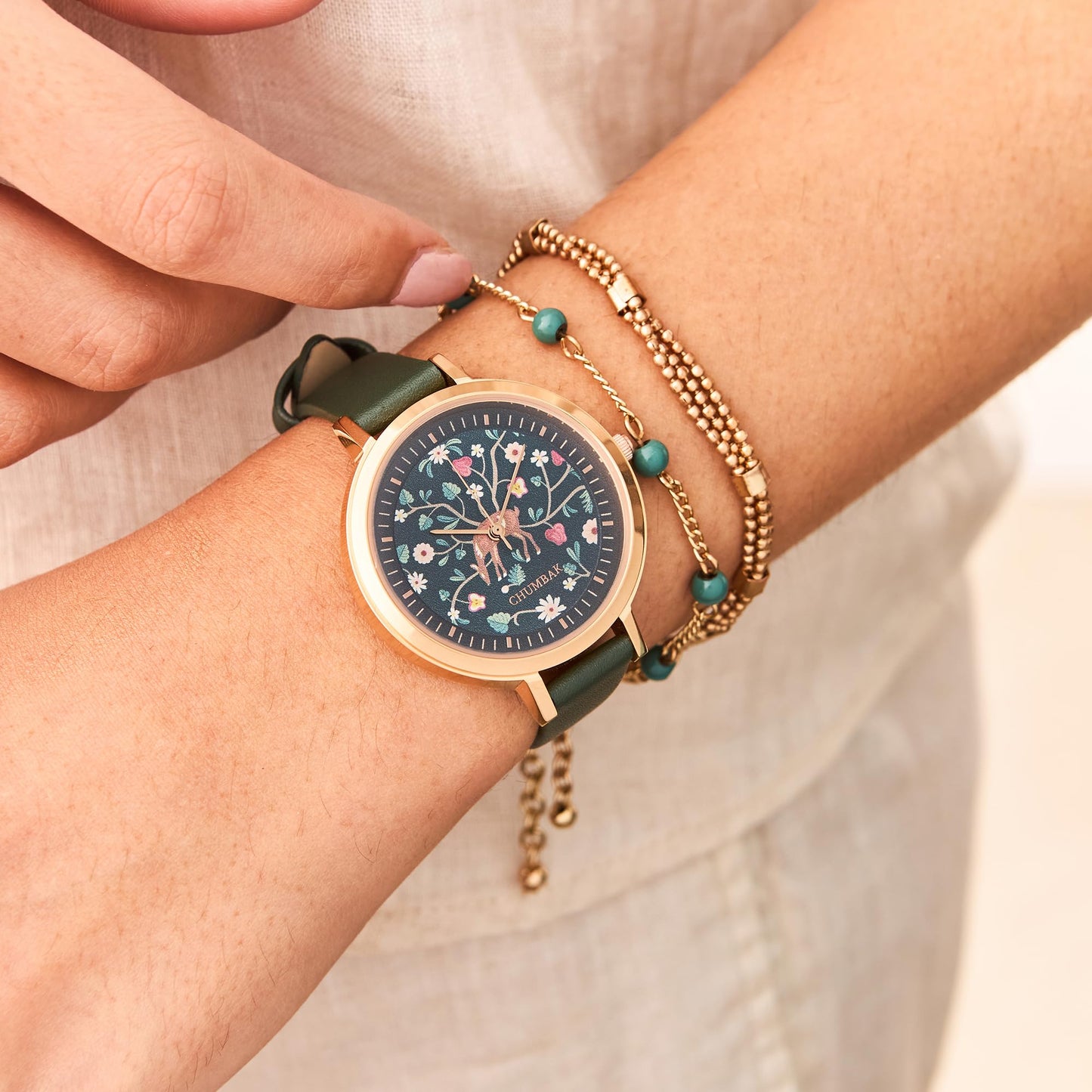 Chumbak Hangul Mesh Strap Watch with Bracelet Set – Elegant Women’s Analog Watch Combo – Fashion Accessory Inspired by Kashmiri Art, Kashmir Trails Collections Collection