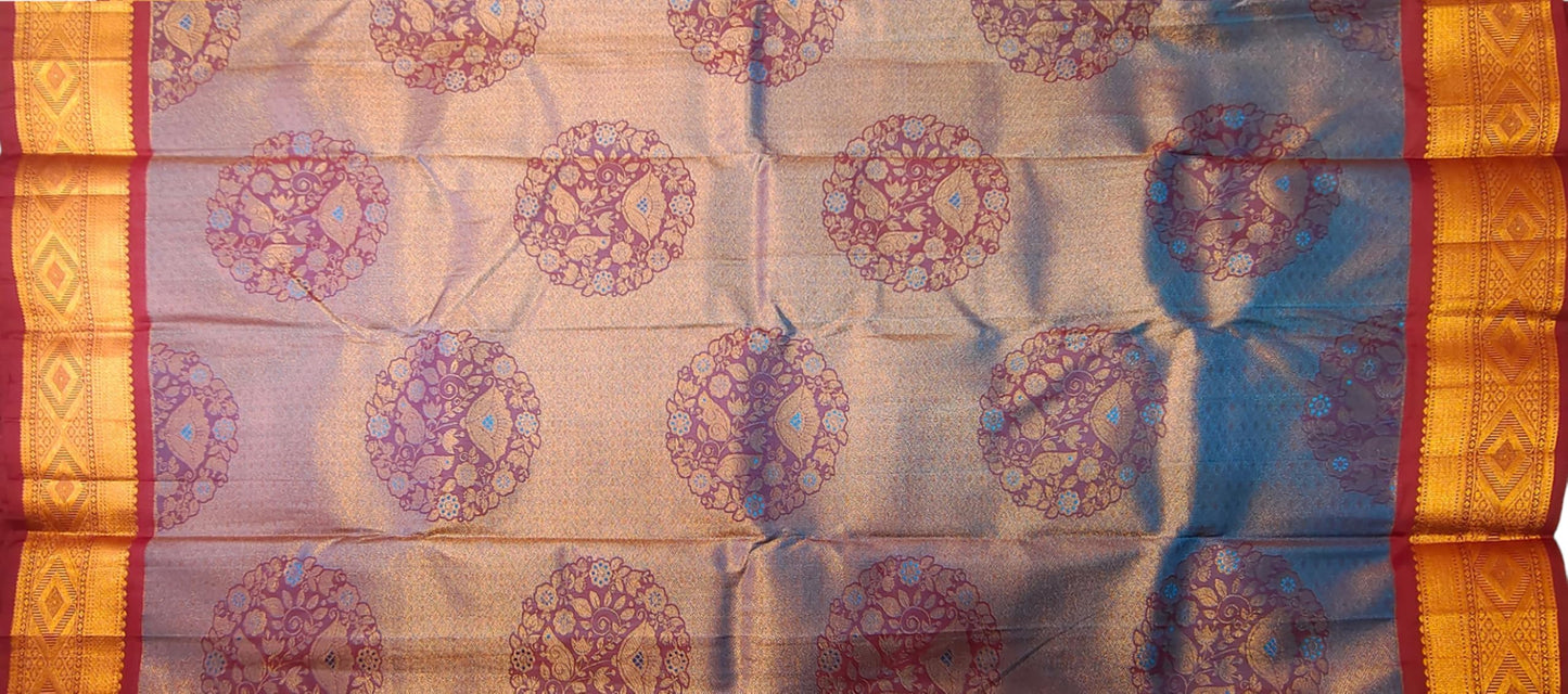 VFCollections Women's Kanchipuram Silk Pure Pattu Sarees With Blouse (VFC249-2)