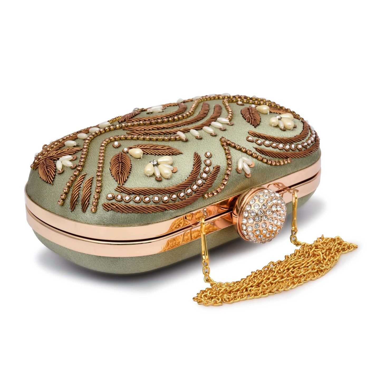 For The Beautiful You Green Embroidered Women's Clutch (cp-127)