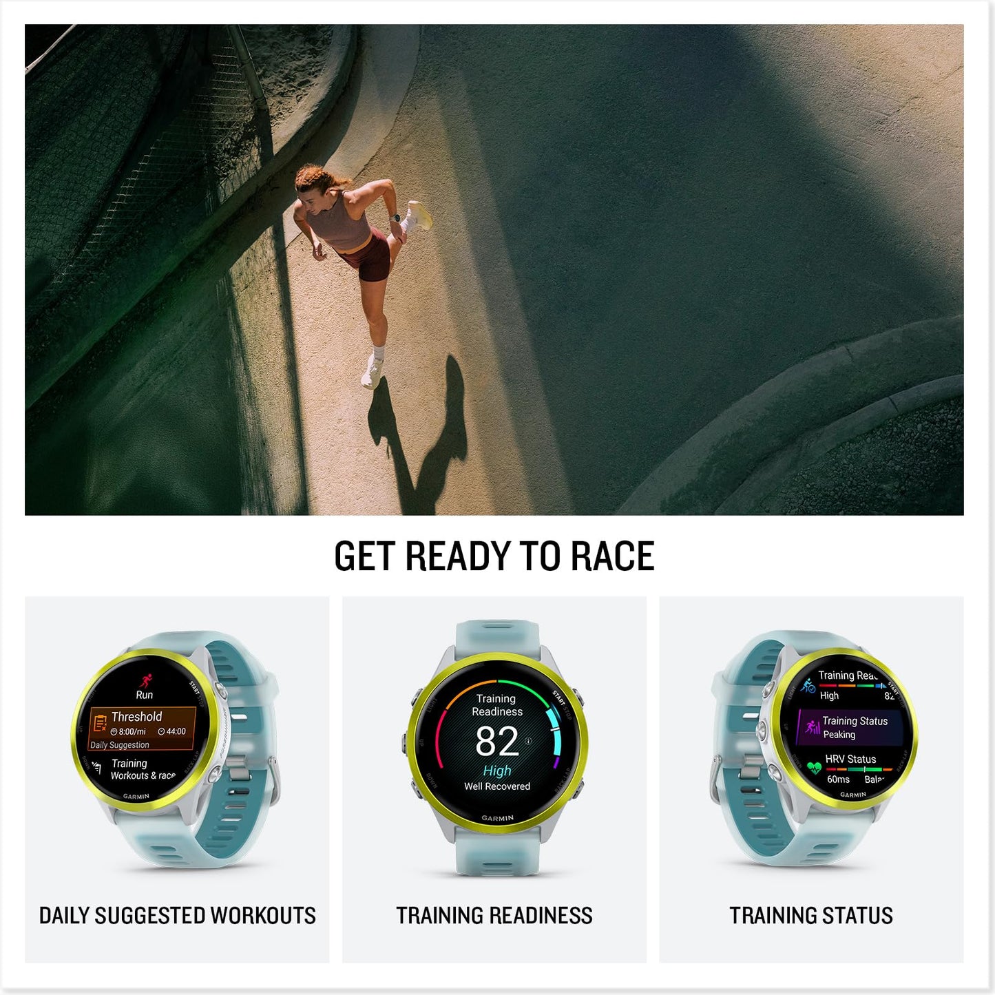 Garmin® Forerunner® 570, 47mm, Advanced GPS Running and Triathlon Smartwatch, AMOLED Display, Training and Recovery Features, Amp Yellow Aluminum with Translucent Whitestone/Turquoise Band