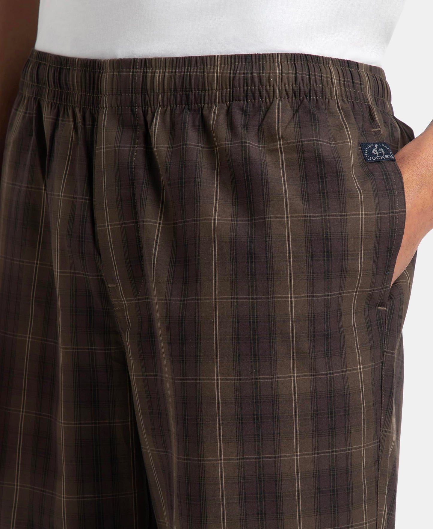 Jockey 9009 Men's Super Combed Cotton Woven Fabric Regular Fit Checkered Pyjama with Side Pockets_Olive Black_S